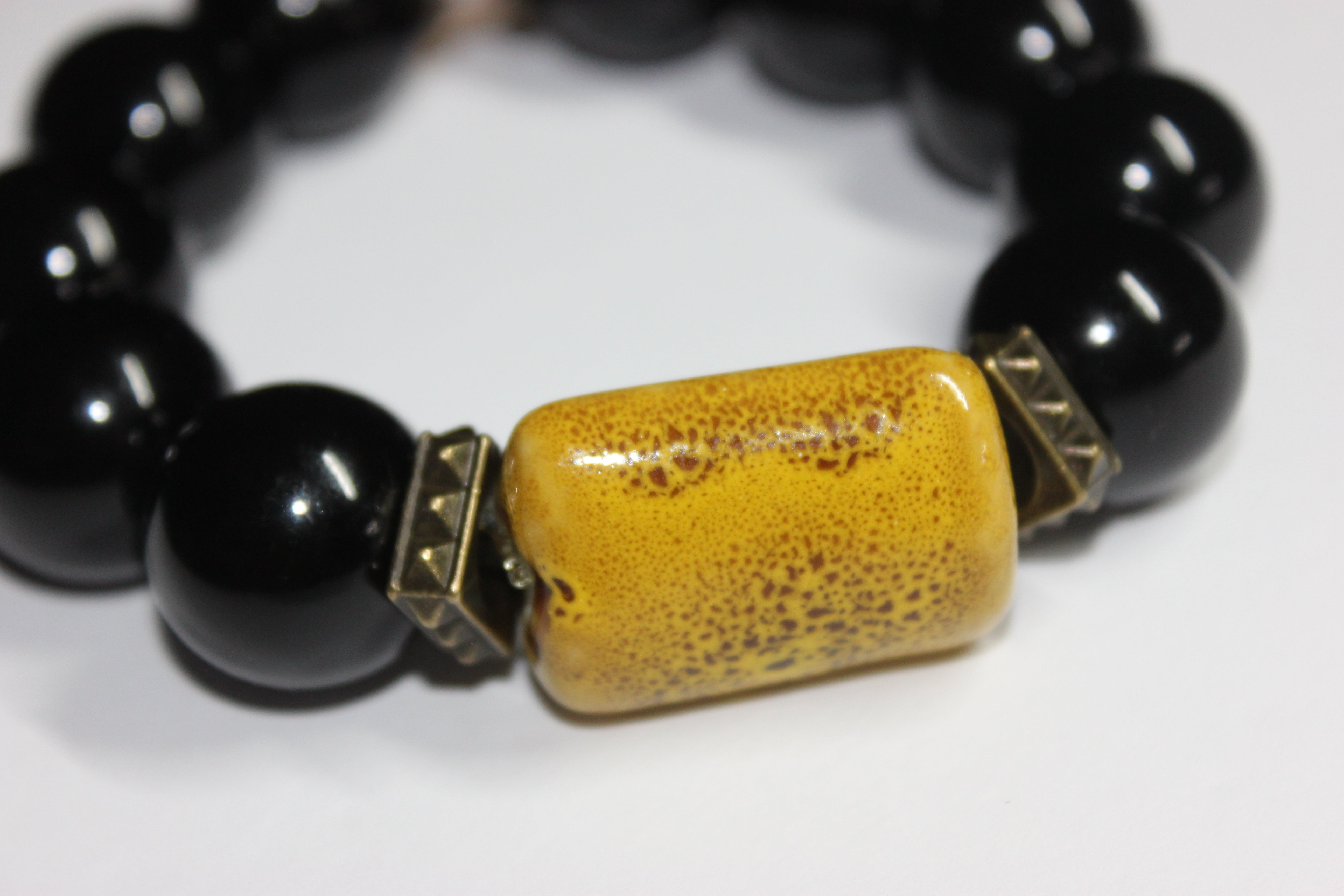 Black & Mustard Large Beaded Bracelet