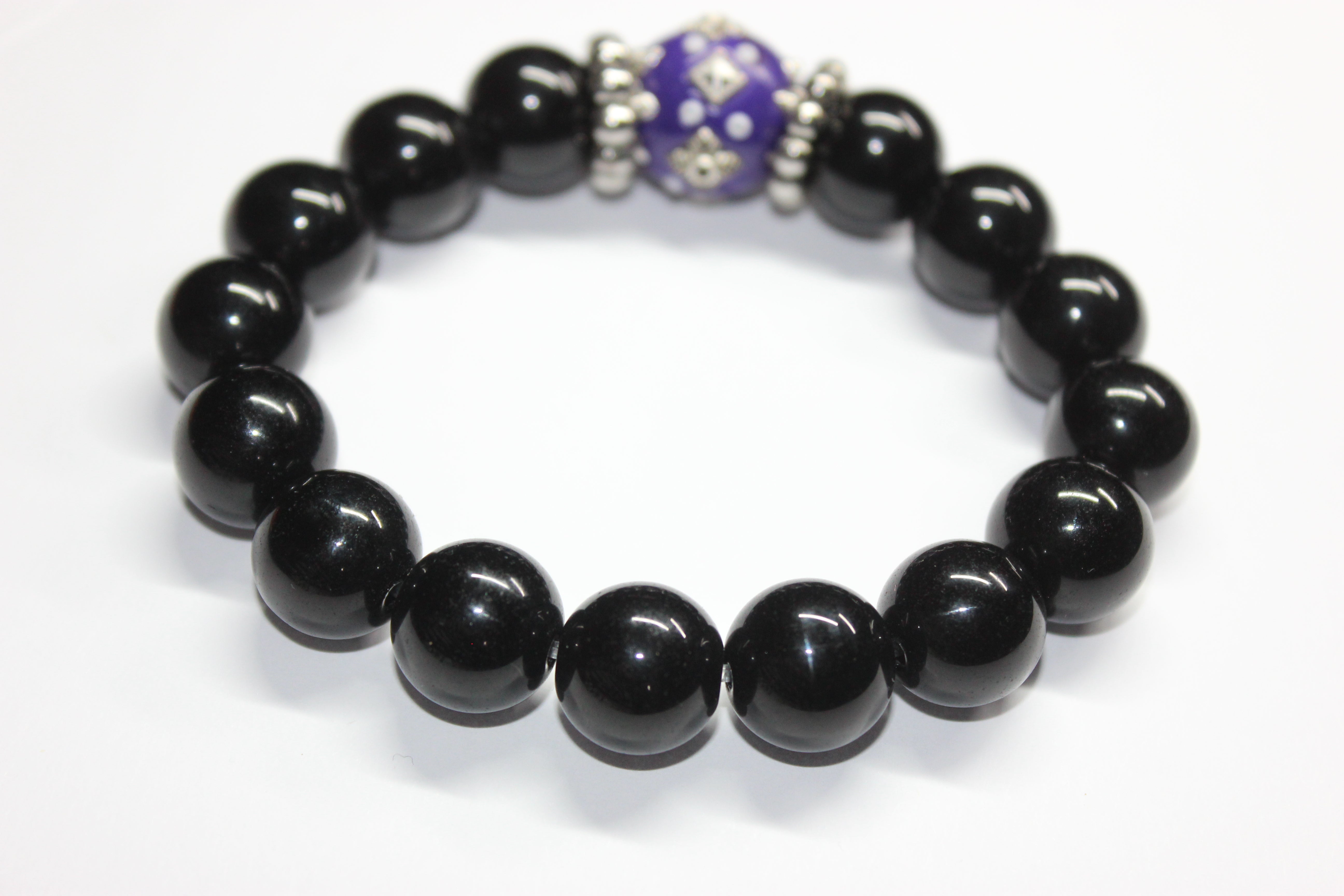 Black Purple & Silver Beaded Bracelet