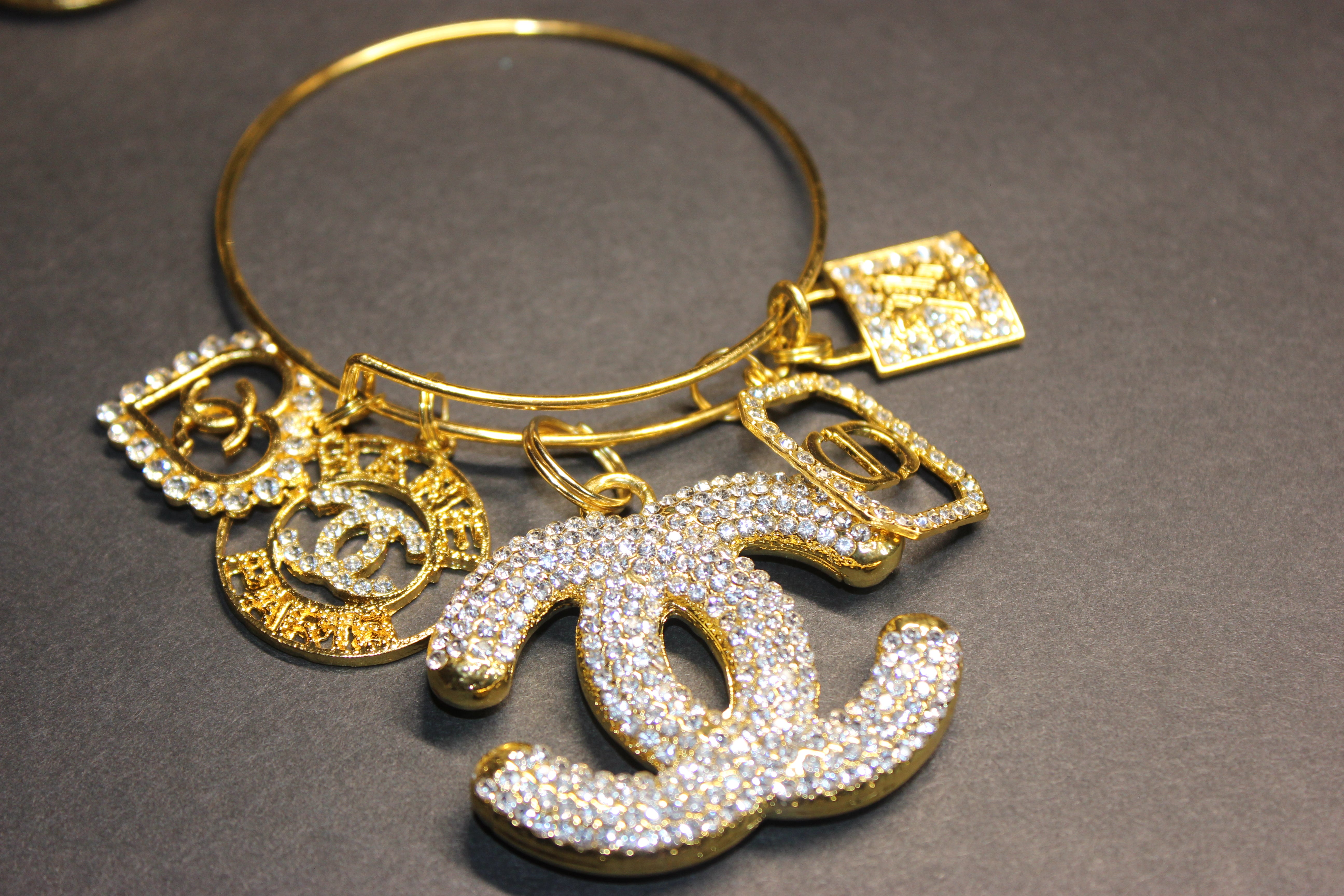 5 Charm Gold Bangle Bracelet