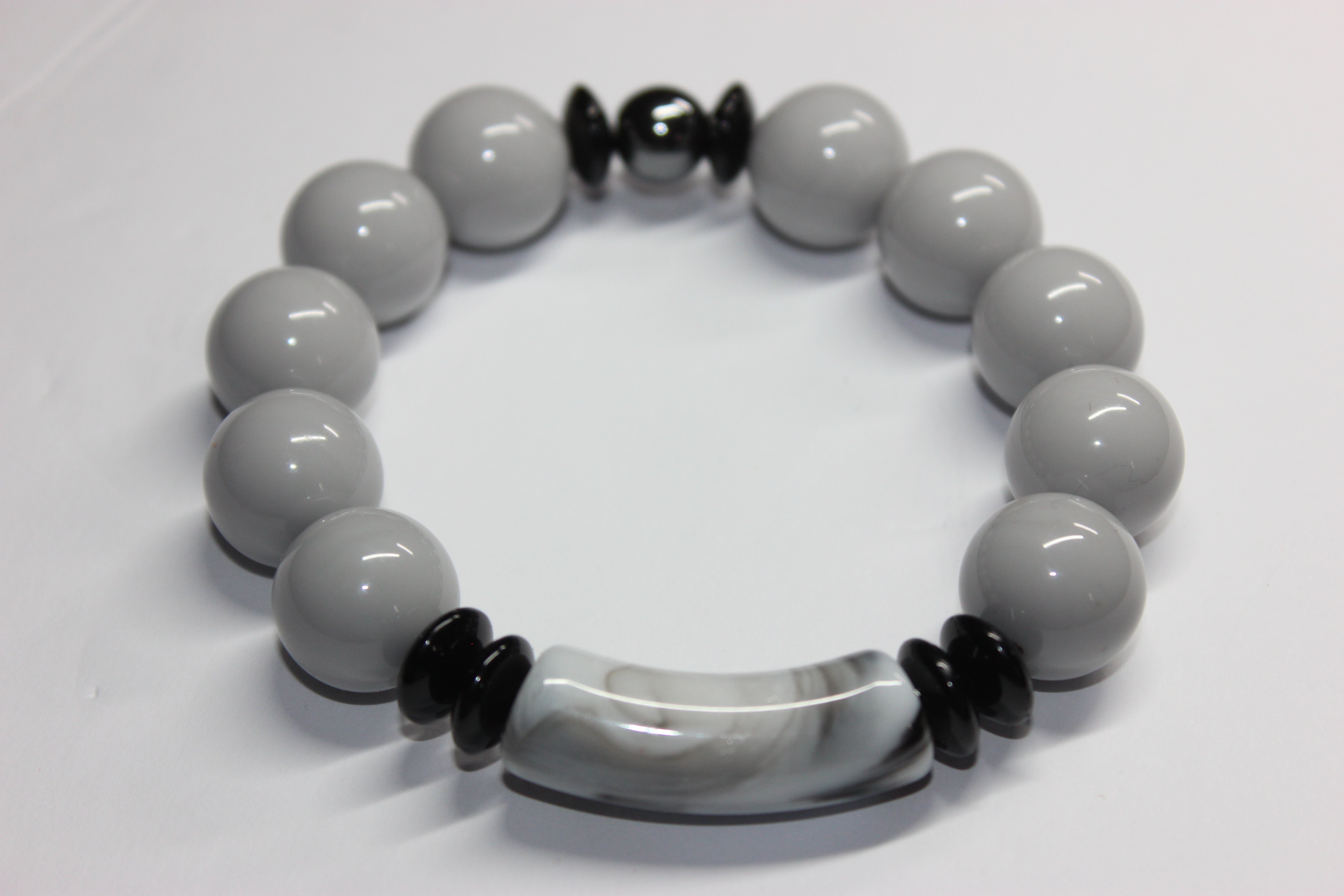 Shades Of Marble Grey & Black Beaded Bracelet