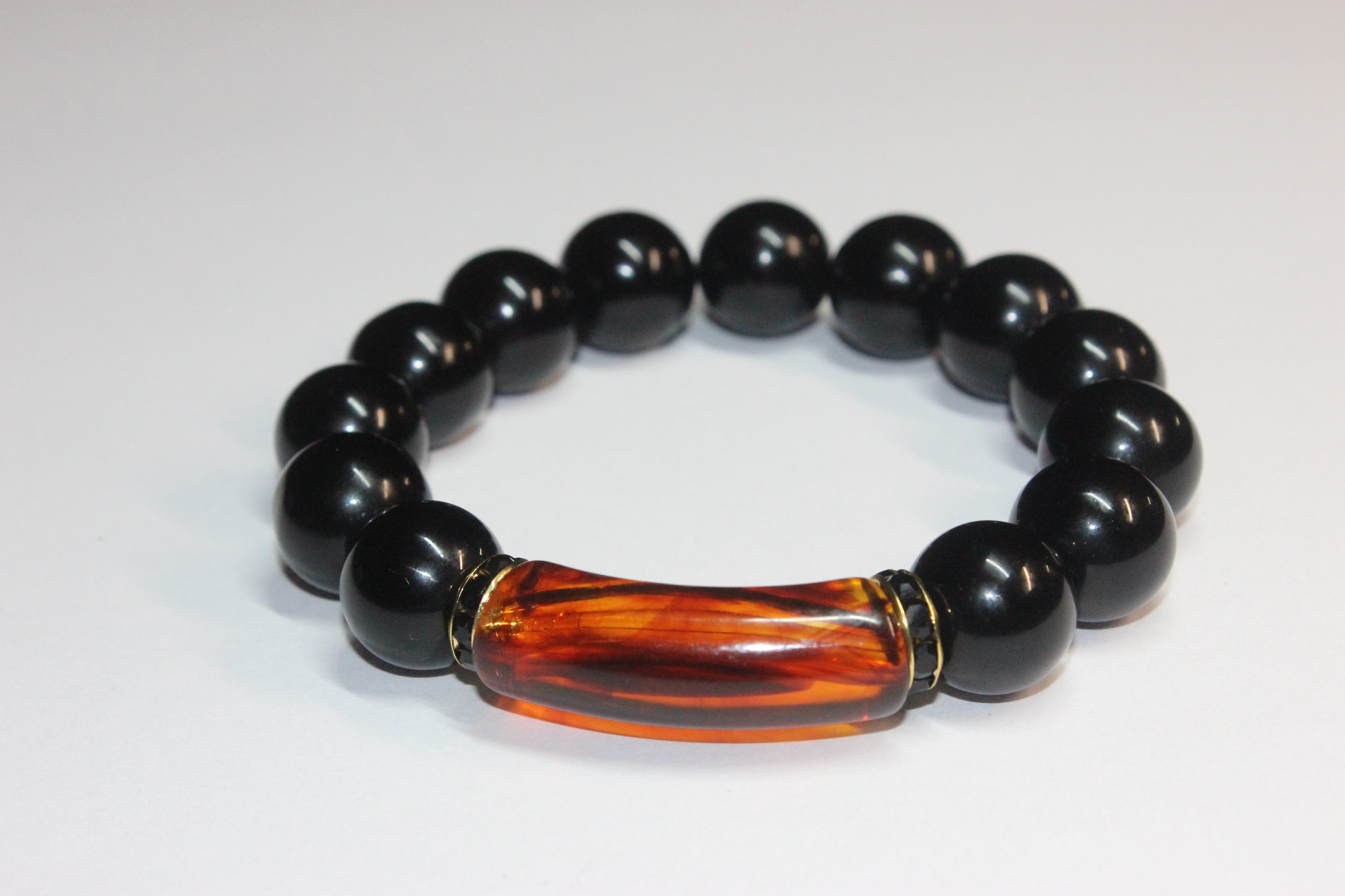 Black & Topaz/Gold Beaded Bracelet