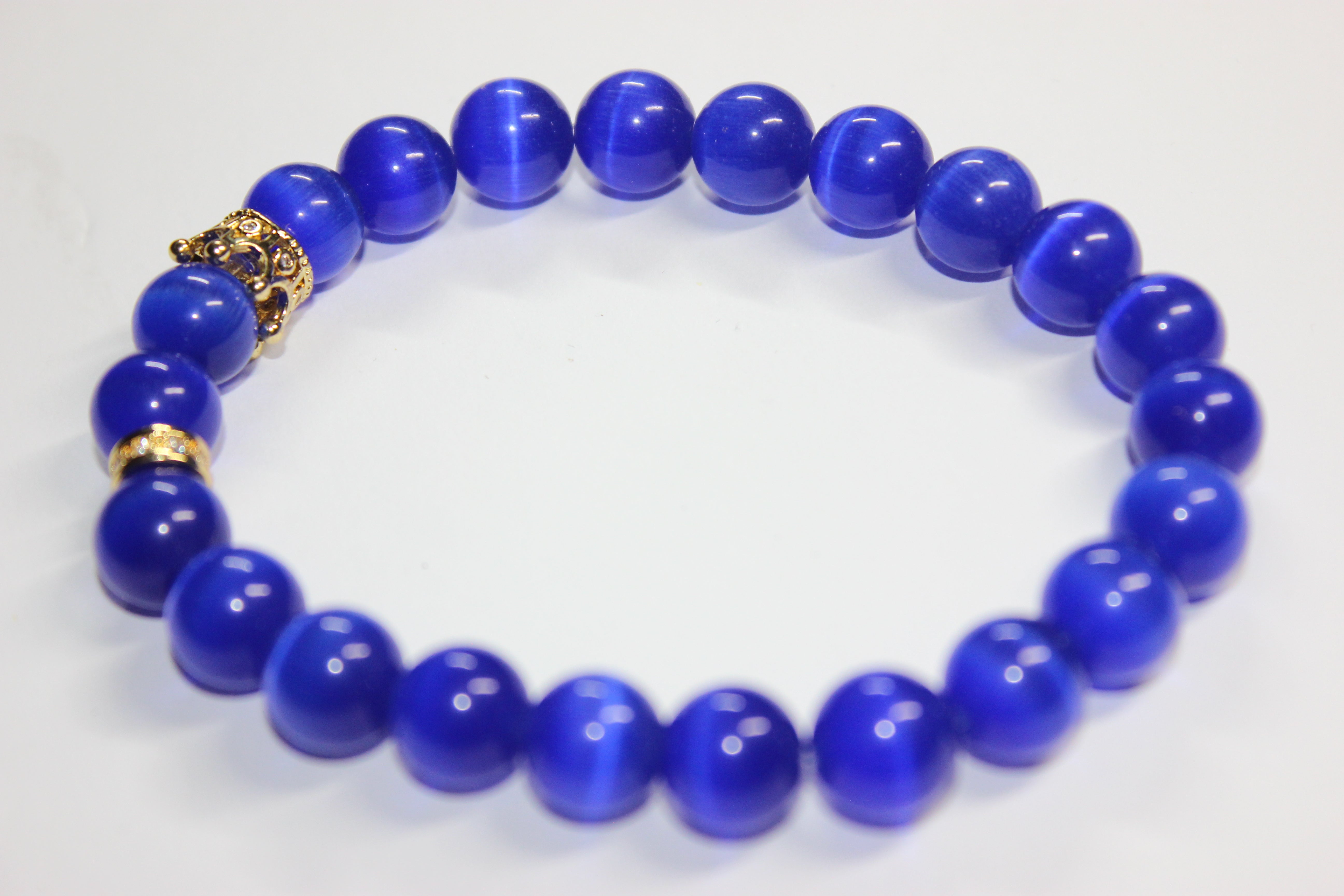 Blue & Gold w/ Crown Beaded Bracelet
