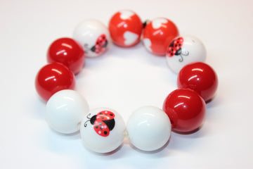 Red & White Ladybug Beaded Bracelet