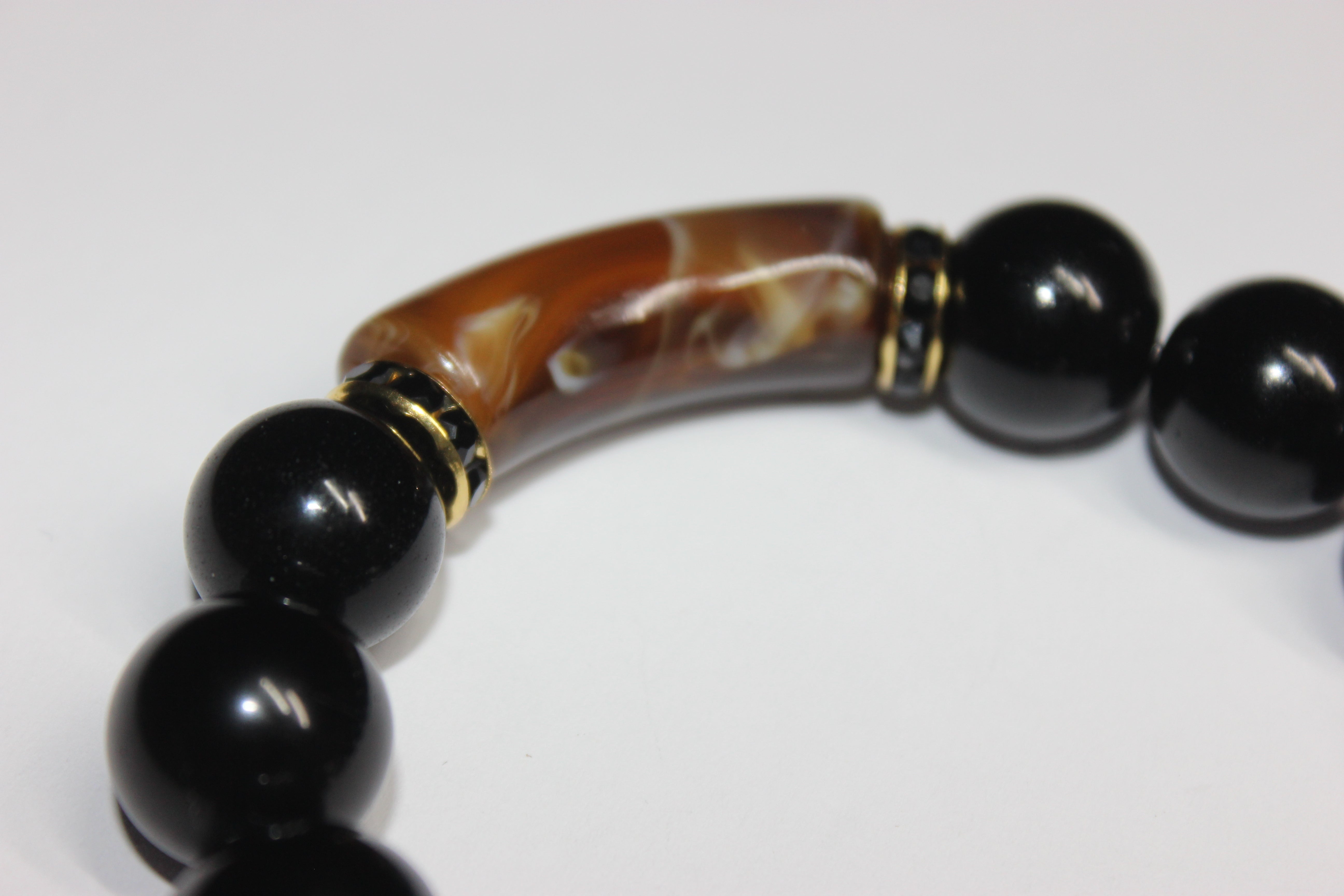 Black Brown with Gold Beaded Bracelet