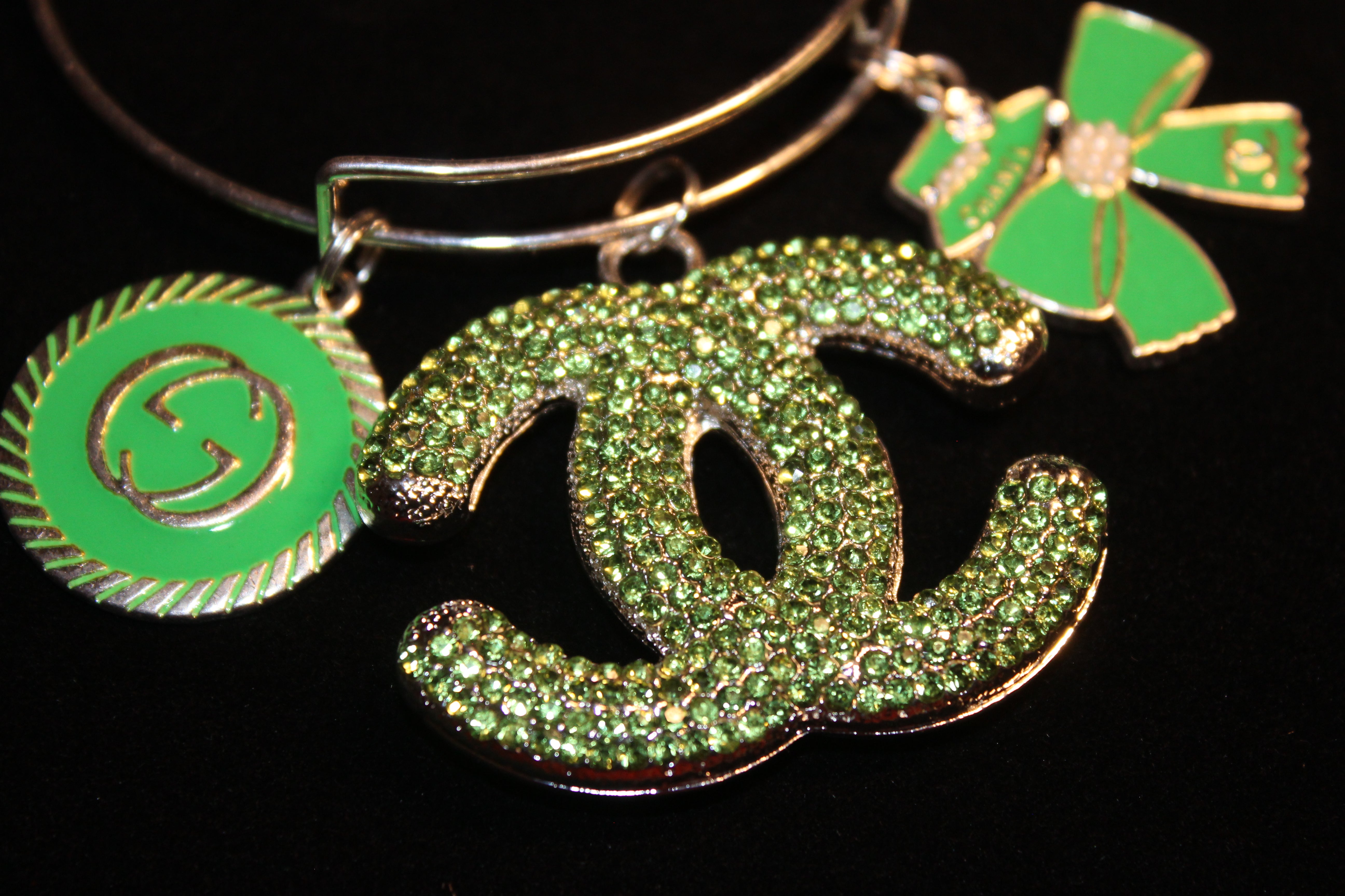 Green & Silver Charm Bangle
