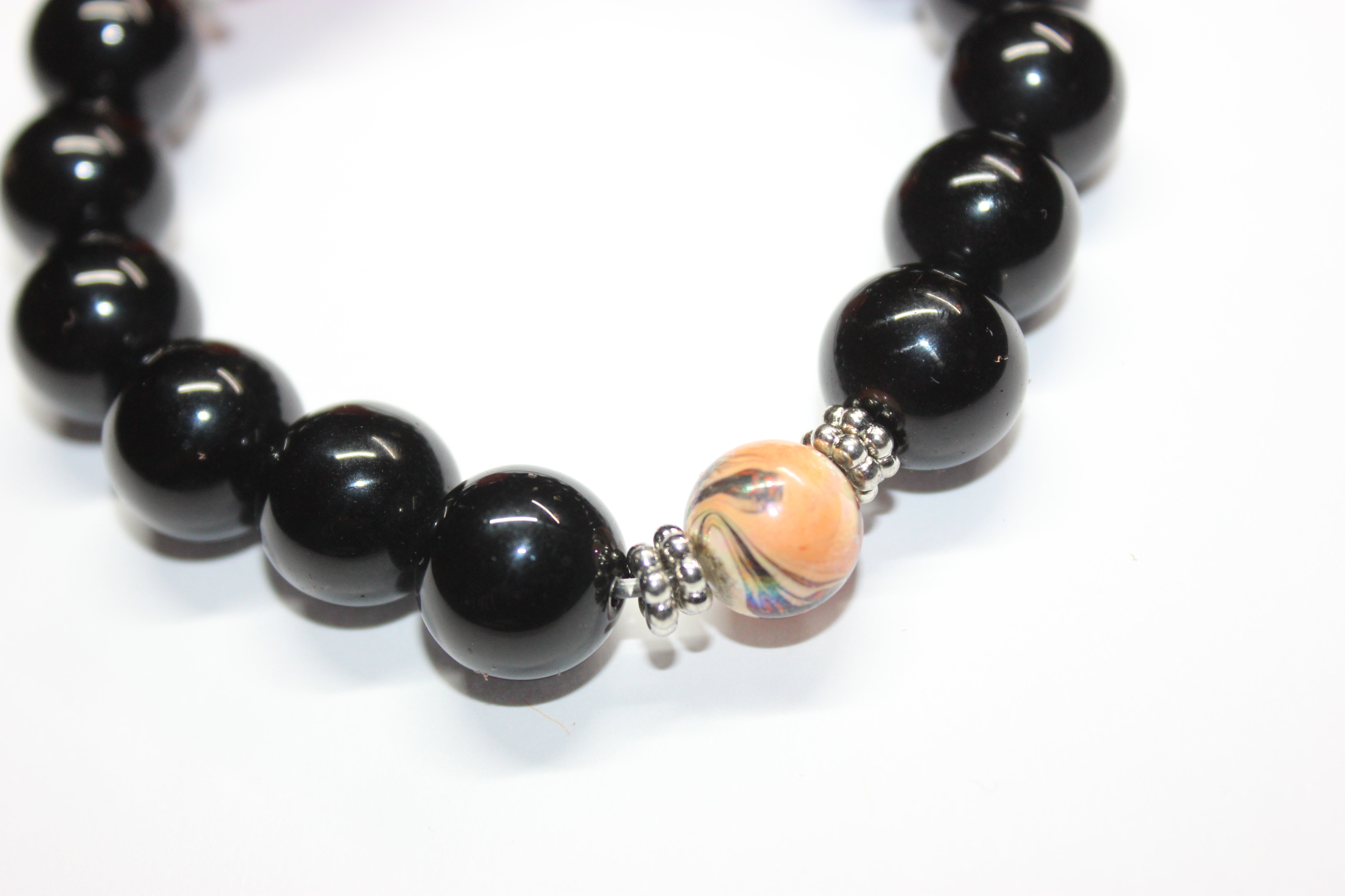 Black & Orange w/ Silver Beaded Bracelet