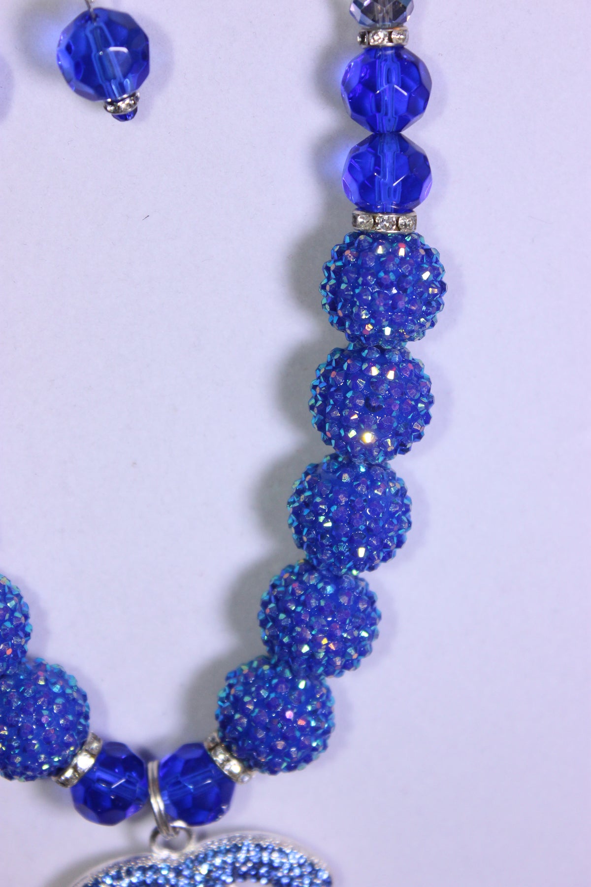 Blue/Silver/AB Rhinestone Charm Necklace & Earring Set