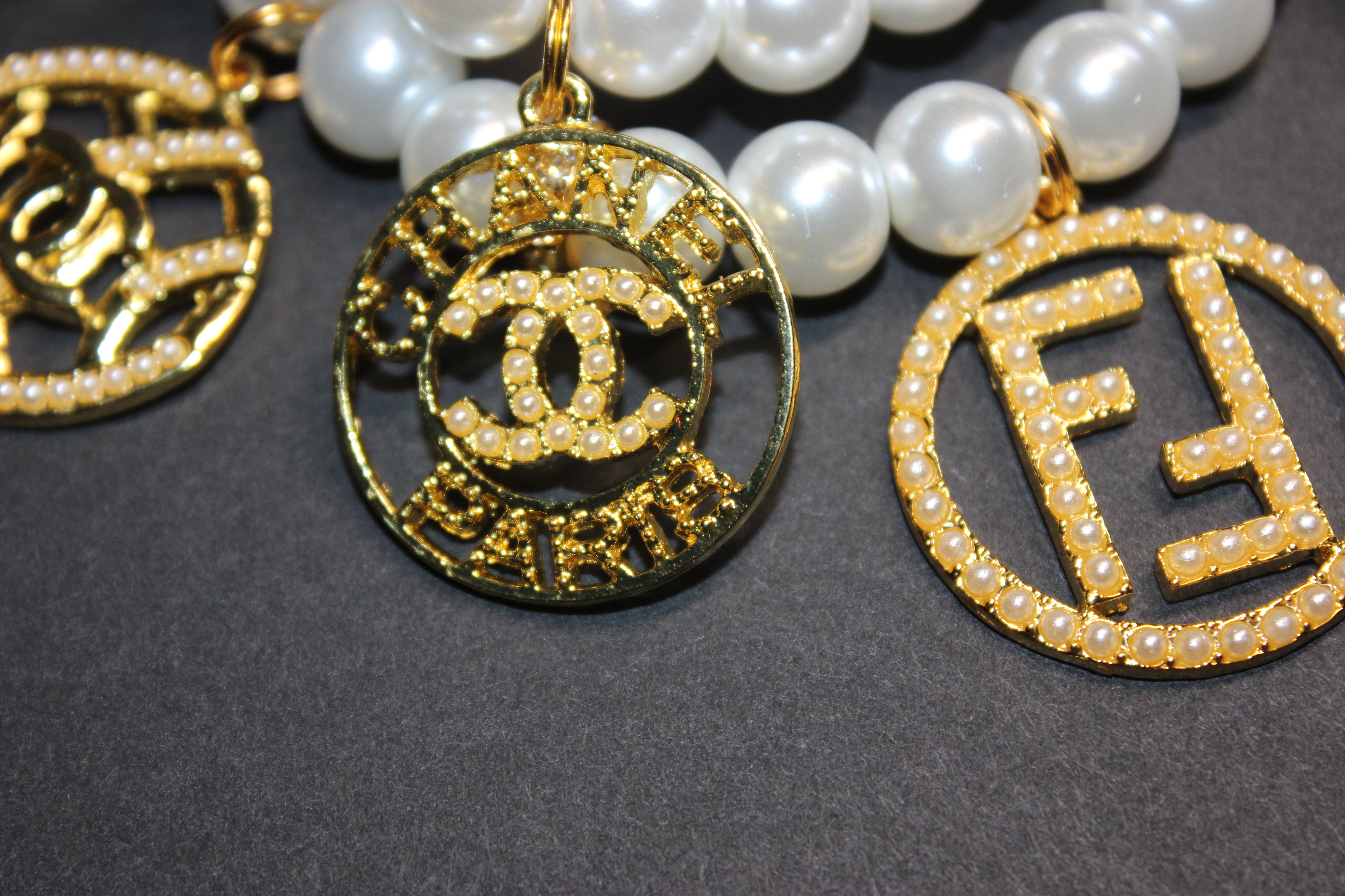 2 Piece White Pearl & Gold Charm Bracelet Set
