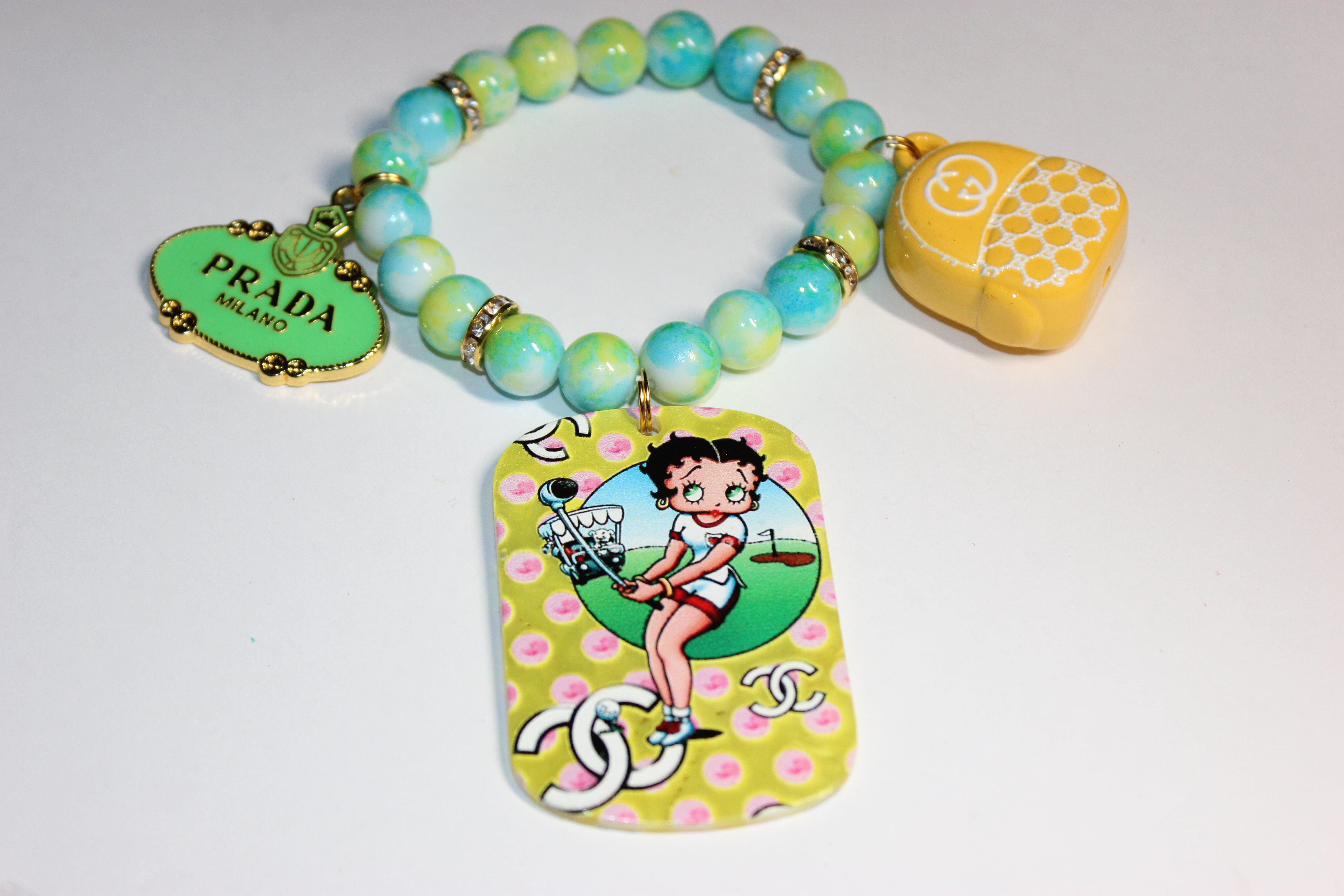 Yellow Green Aquamarine w/ Gold Charm Bracelet (1)