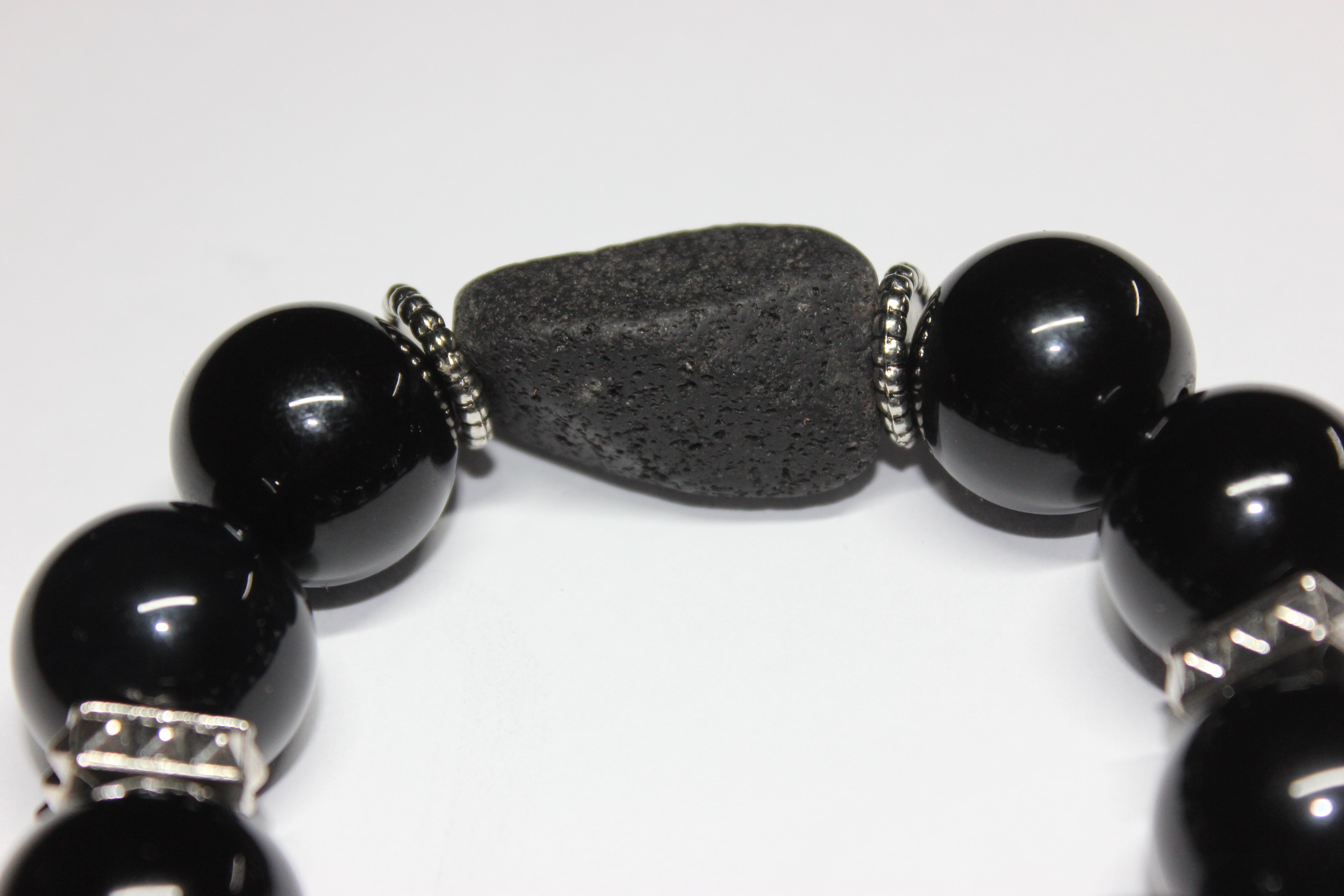 Black & Silver Large Beaded Bracelet