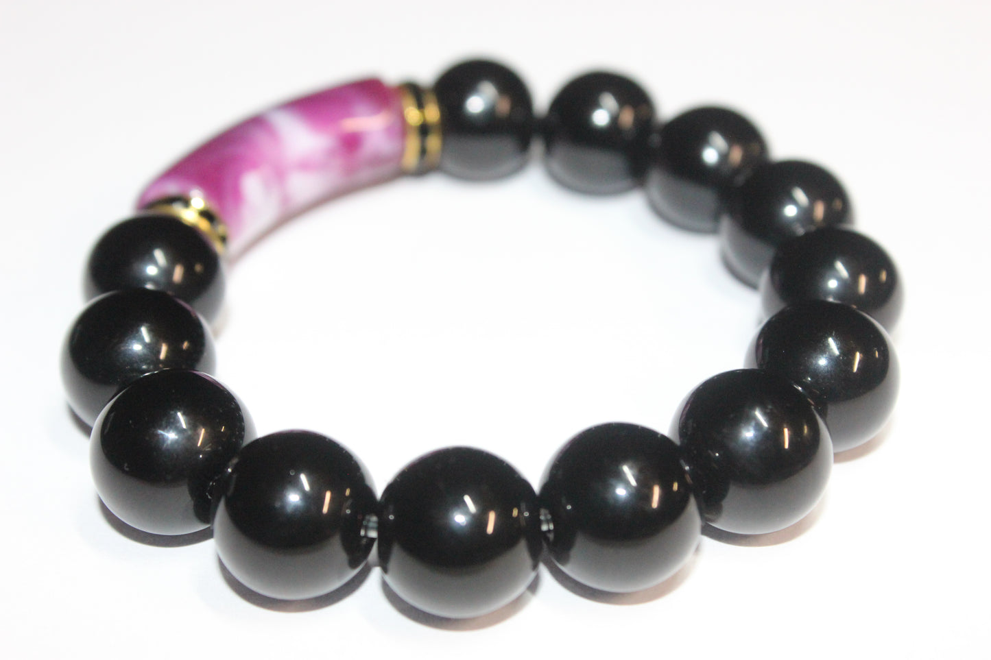 Plum/Gold & Black Beaded Bracelet