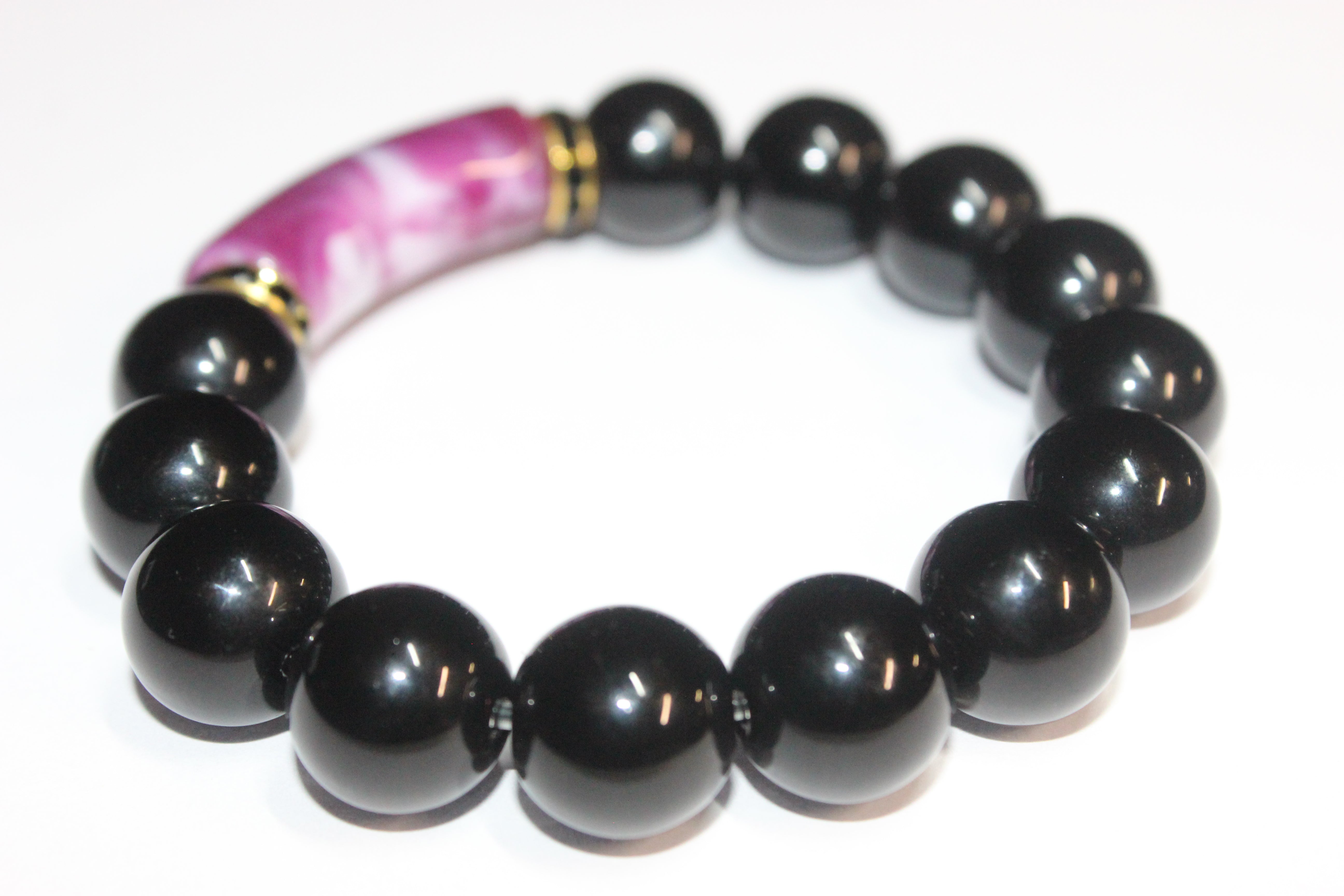 Plum/Gold & Black Beaded Bracelet