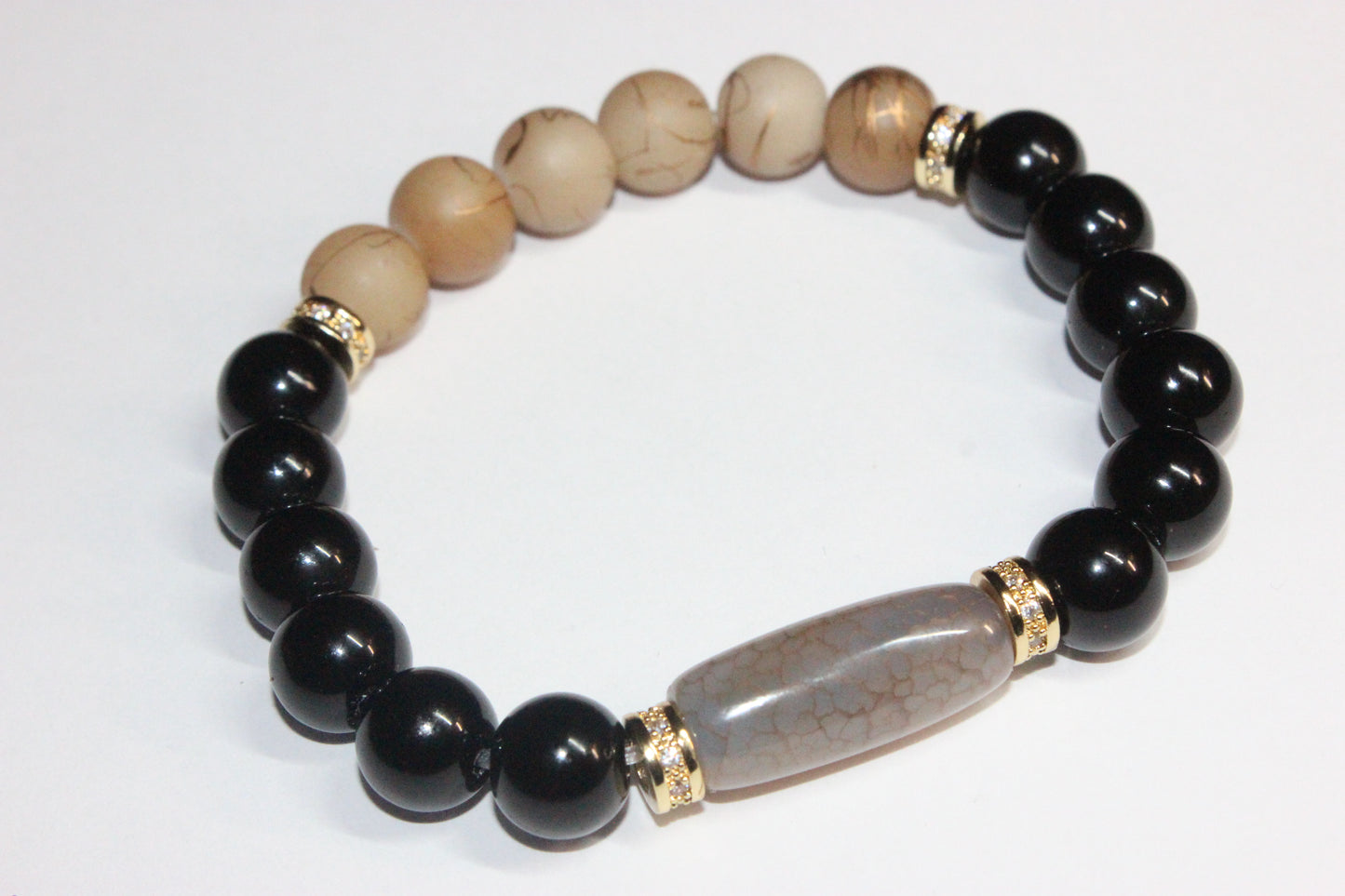 Black & Shades Of Brown with Gold Beaded Bracelet 10mm