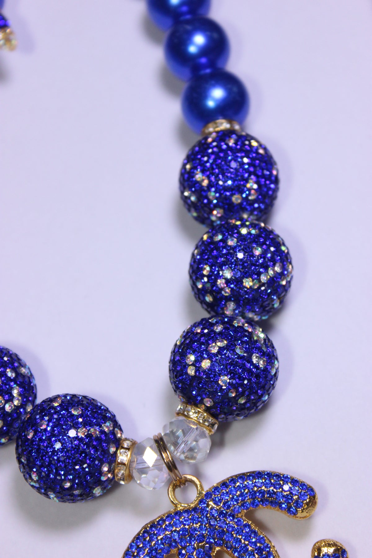 Blue Stonewashed Pearl & Rhinestone Charm Necklace Set with Earrings (GOLD)