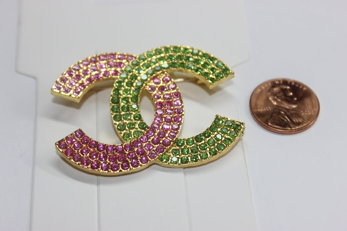 Pink & Green w/ Gold Brooch Pin