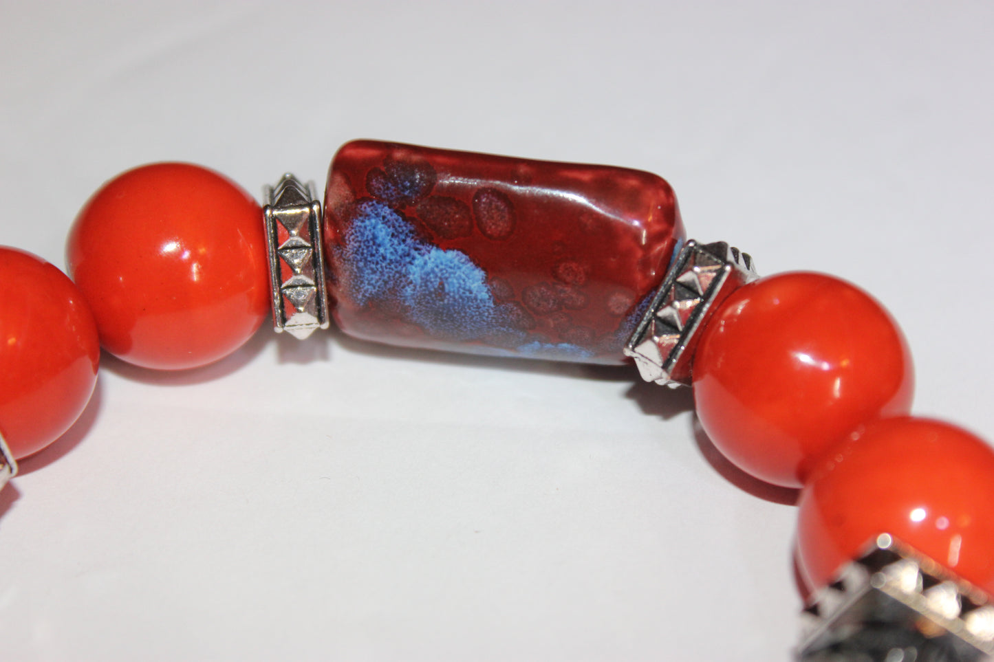 Shades Of Orange & Blue Gemstone Beaded Bracelet