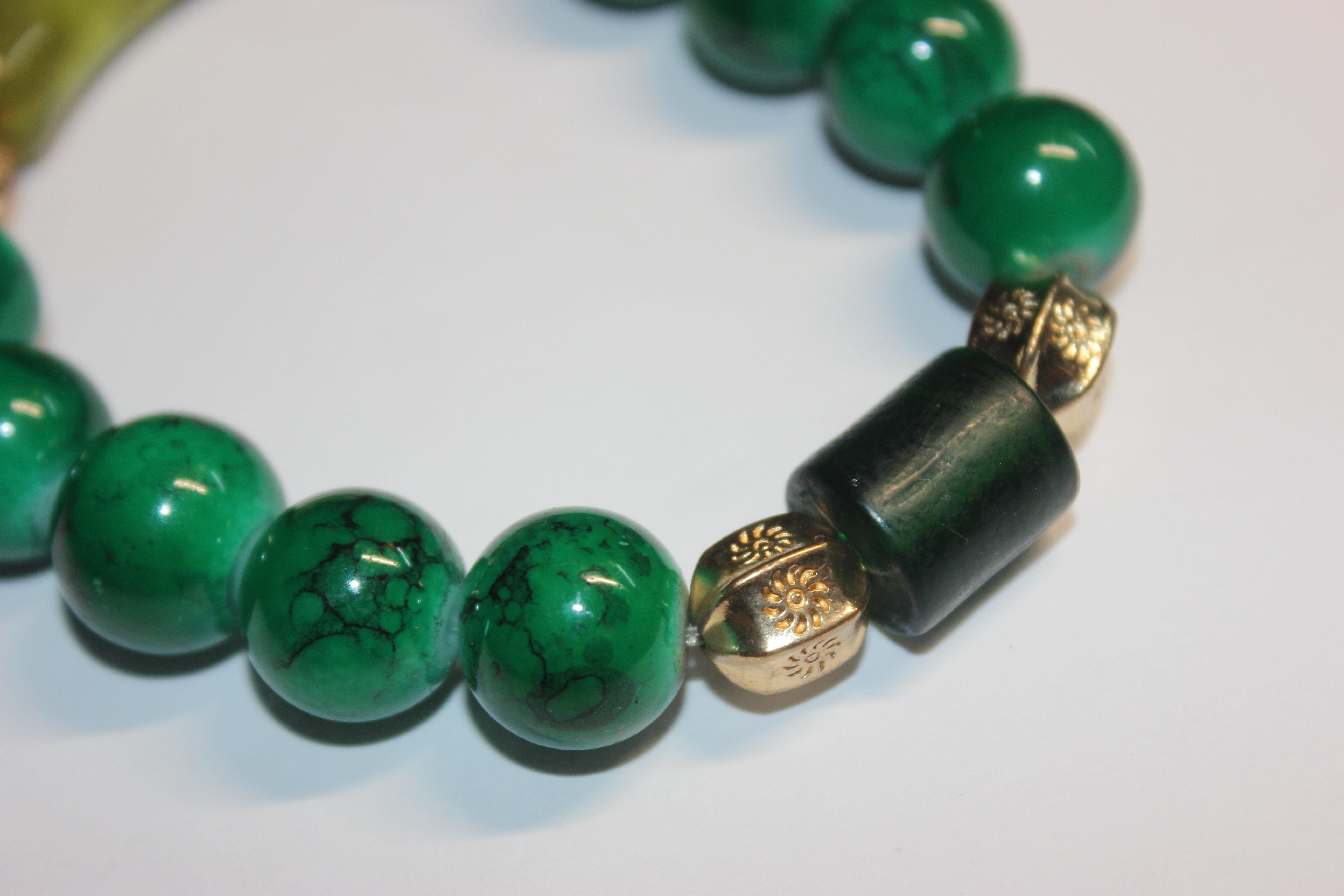 Shades Of Green & Gold BOBCAT Beaded Bracelet
