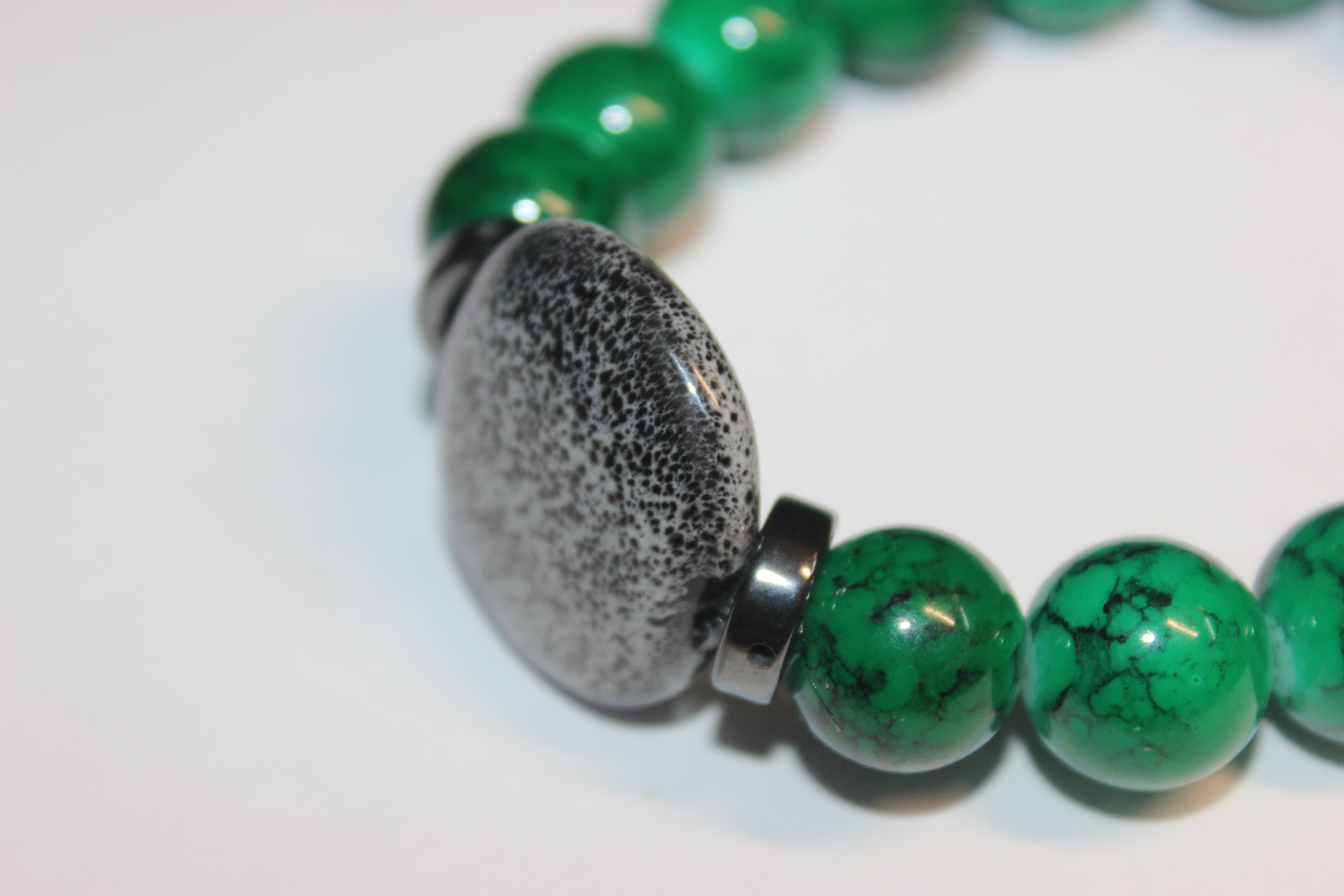 Shades Of Green w/ Grey Gemstone BOBCAT Beaded Bracelet