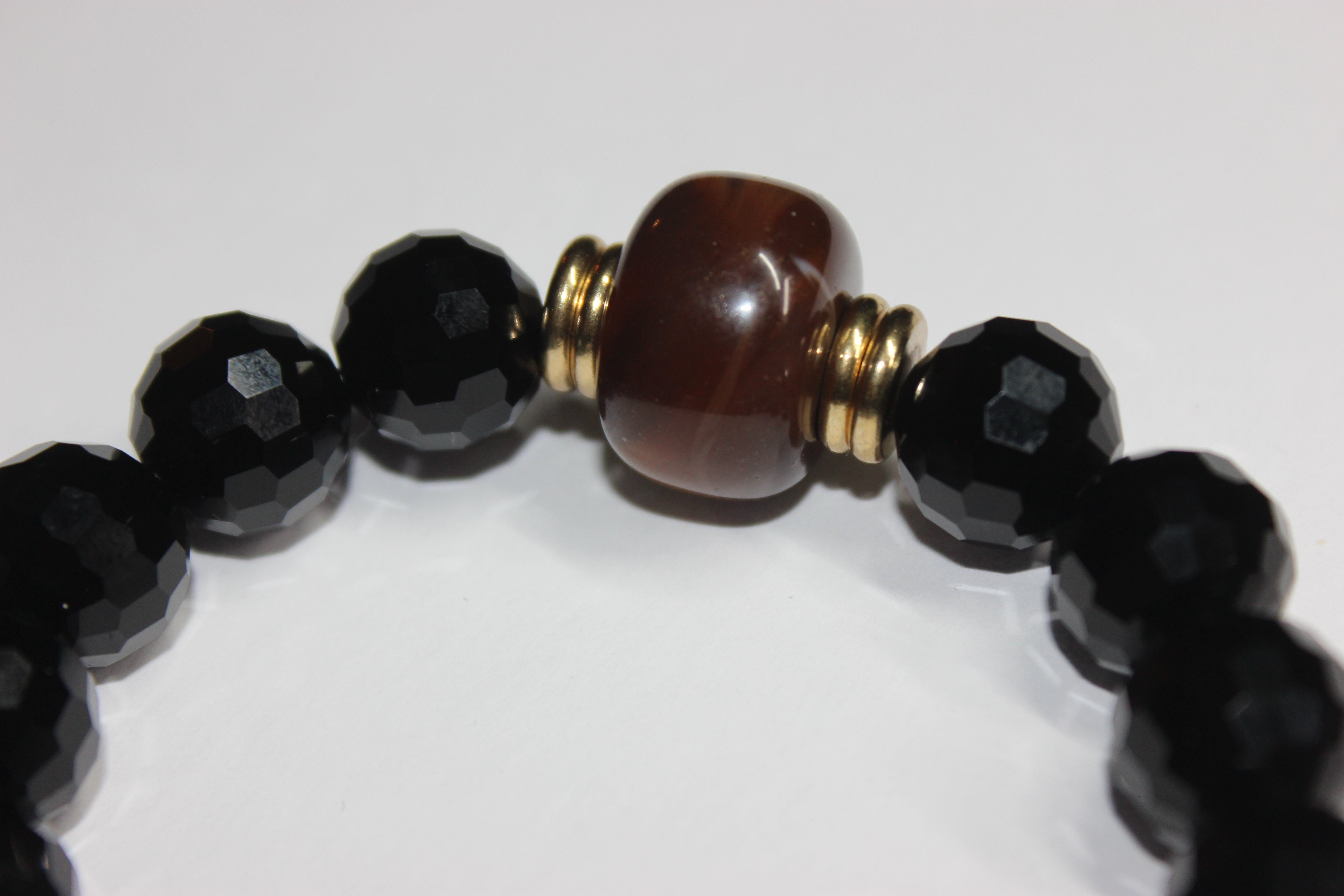 Brown Black & Gold Black Ice Beaded Bracelet