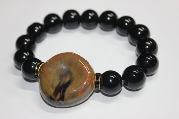 Black Brown & Gold Beaded Bracelet