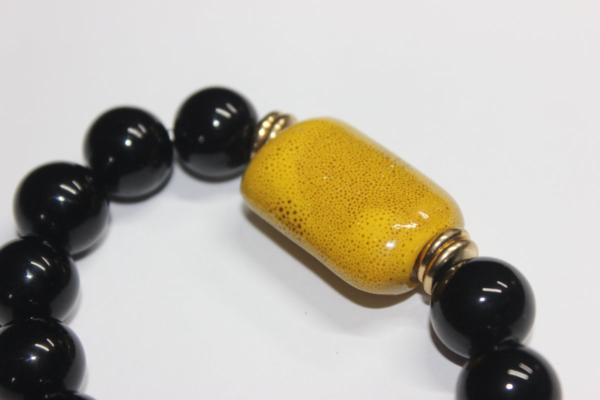 Black Mustard & Gold Beaded Bracelet