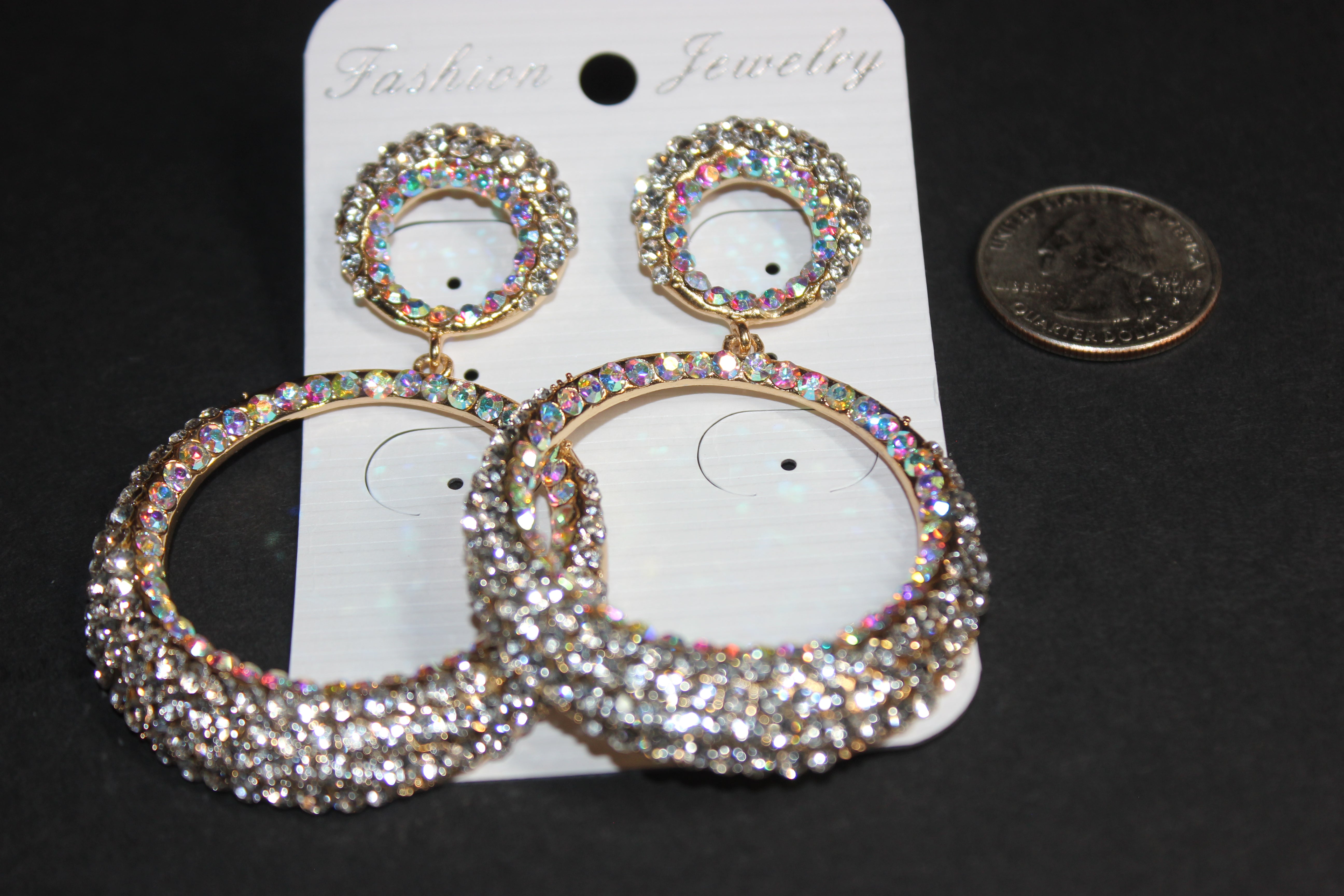 Iridescent & Clear Rhinestone Earrings