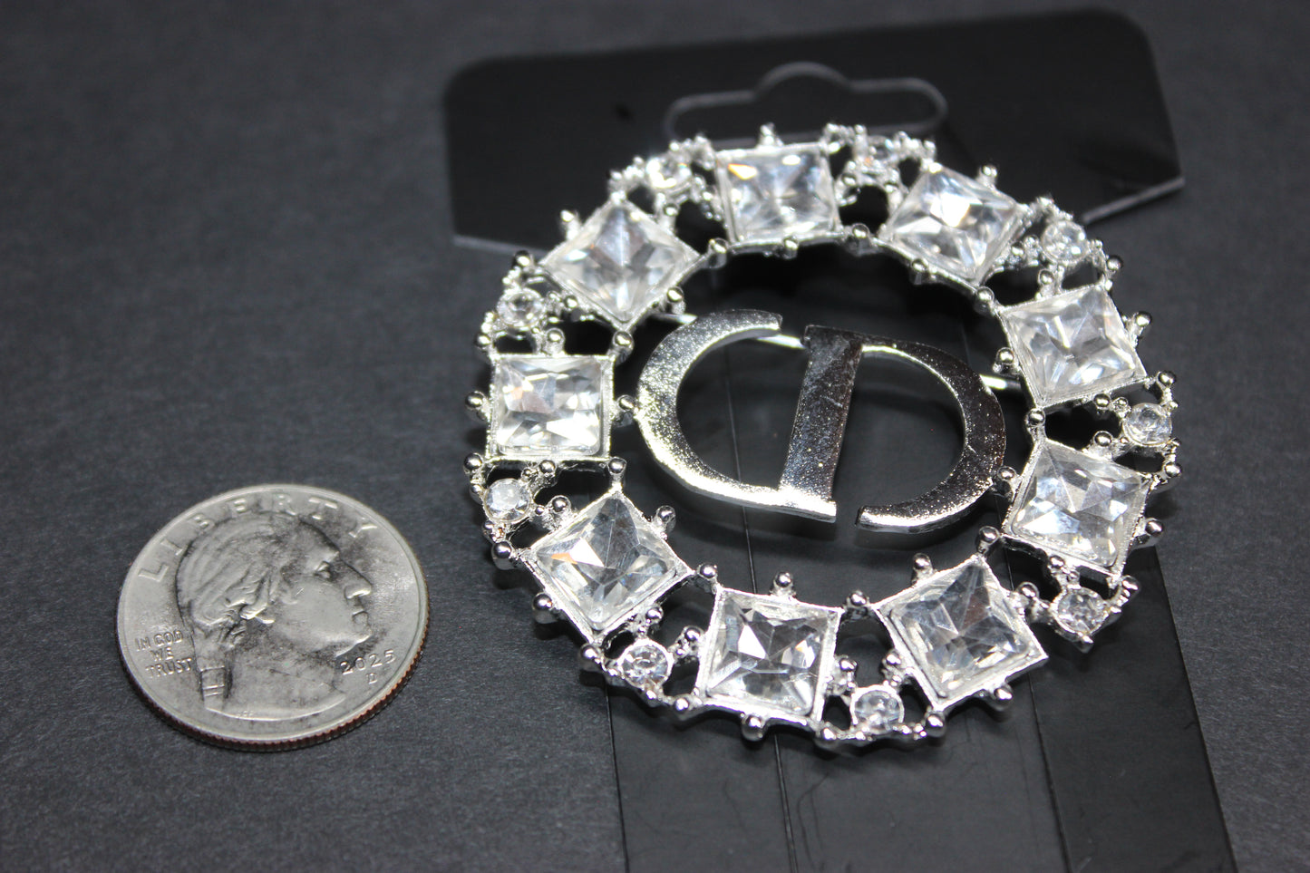 Rhinestone Silver & Clear Brooch Pin