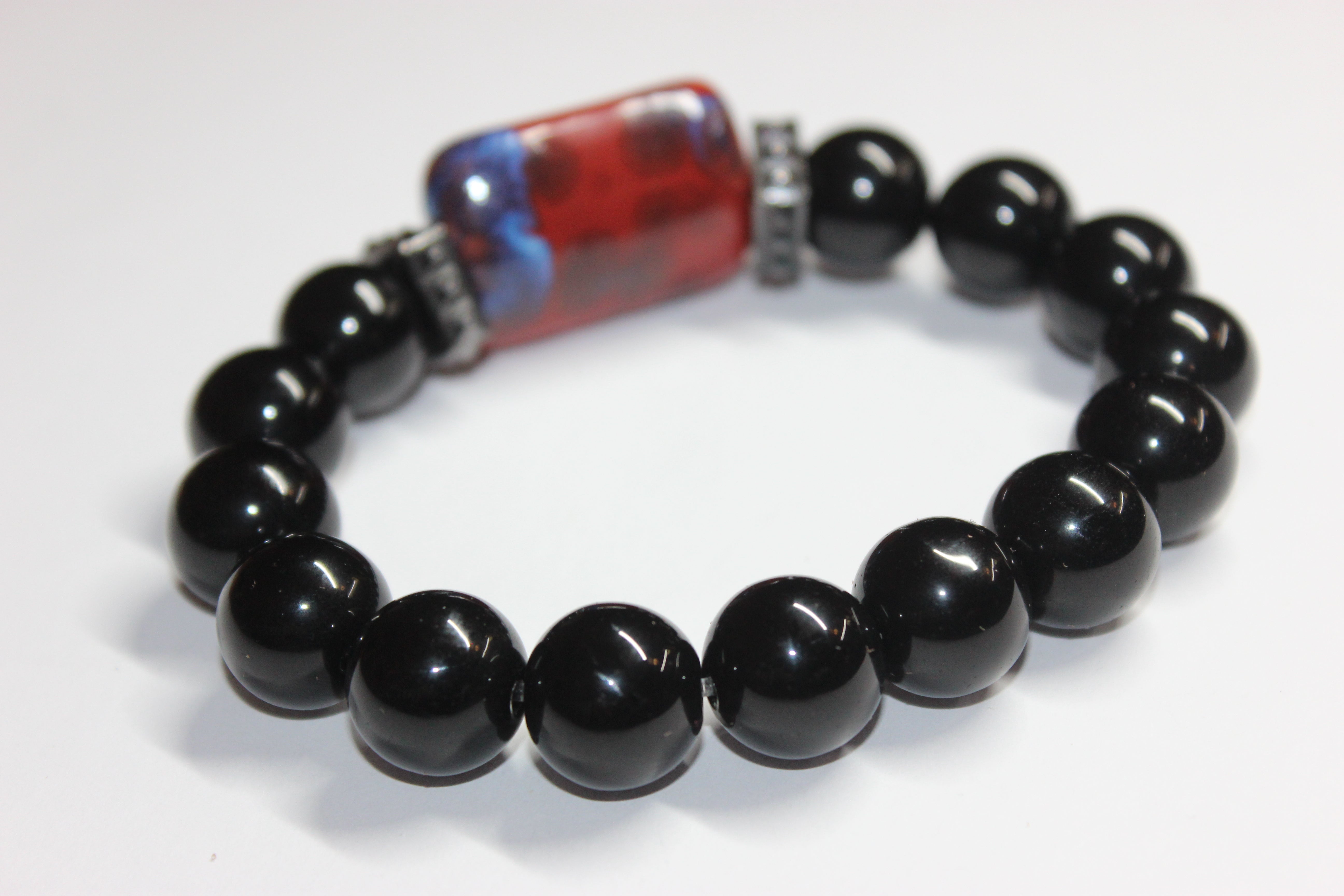 Black & Red/Blue Beaded Bracelet