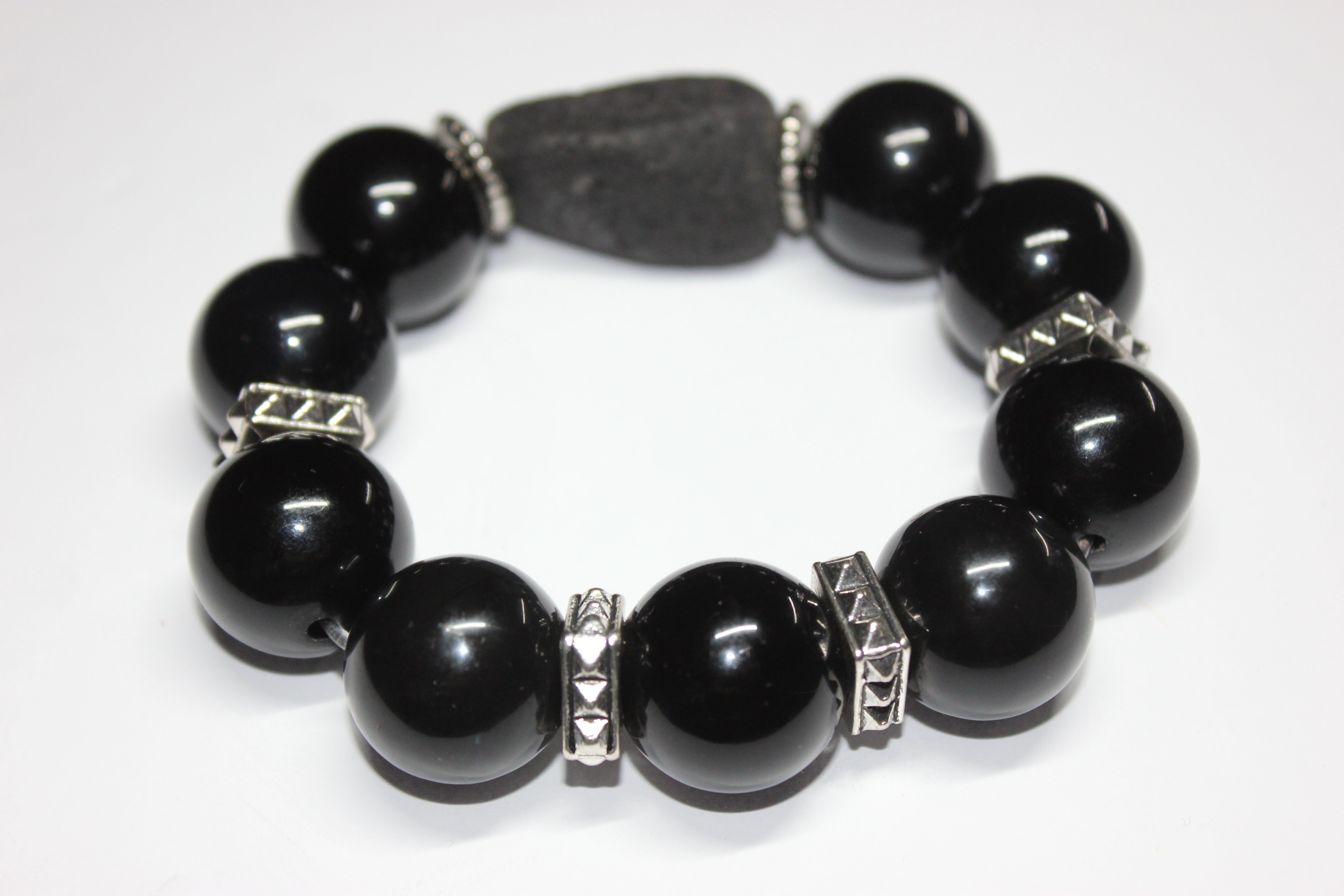 Black & Silver Large Beaded Bracelet