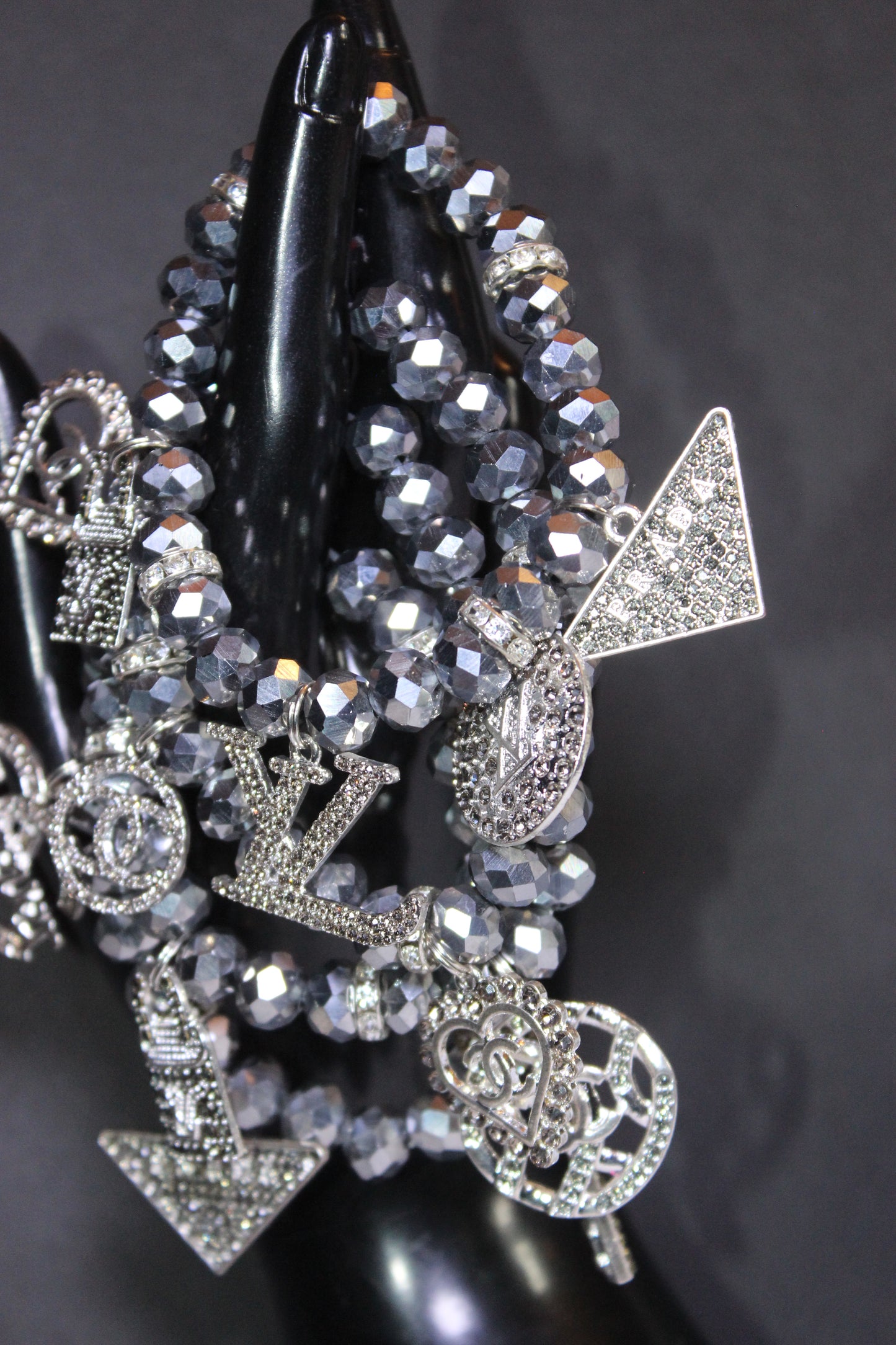 4 Piece Silver Crystal Charm Bracelet Set