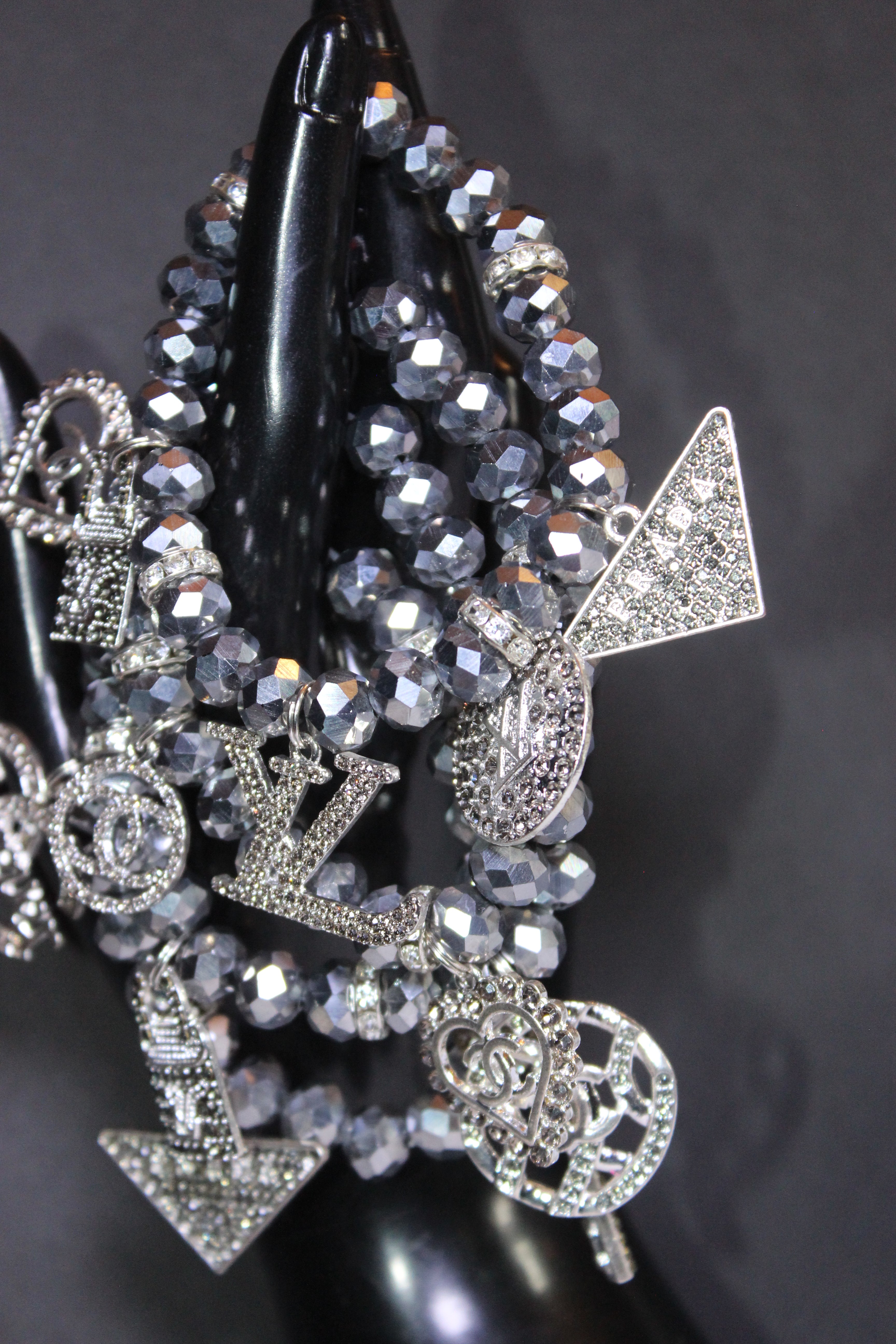 4 Piece Silver Crystal Charm Bracelet Set
