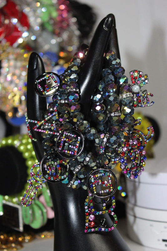 4 Piece Multicolored Crystal Charm Bracelet Set