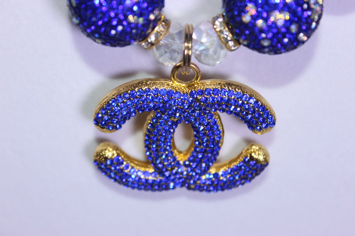 Blue Stonewashed Pearl & Rhinestone Charm Necklace Set with Earrings (GOLD)