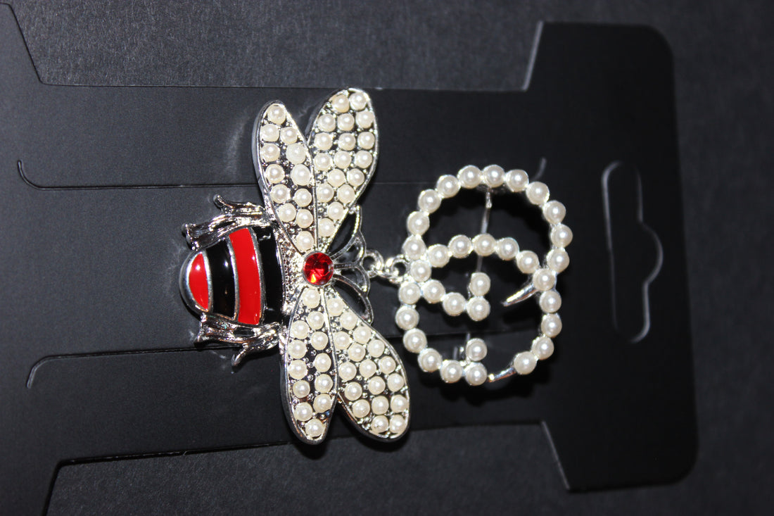 Pearl Silver with Red & Black Brooch Pin