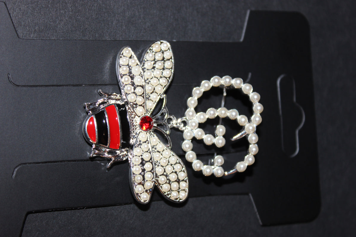 Pearl Silver with Red & Black Brooch Pin