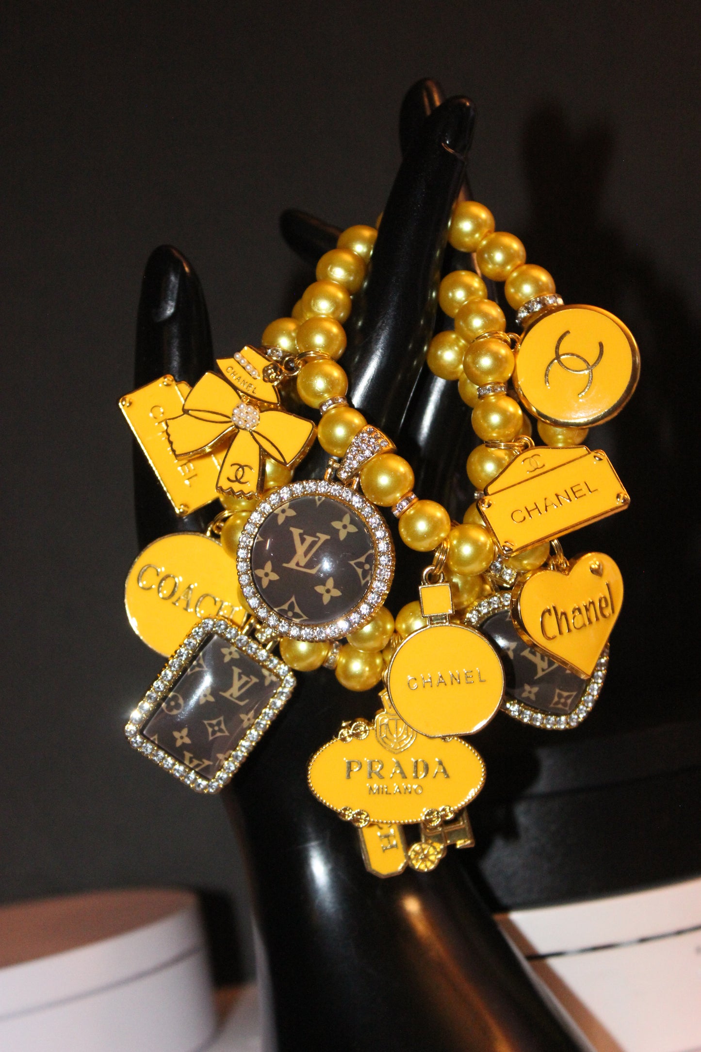 3 Piece Yellow & Gold Pearl Luxury Charm Bracelet Set