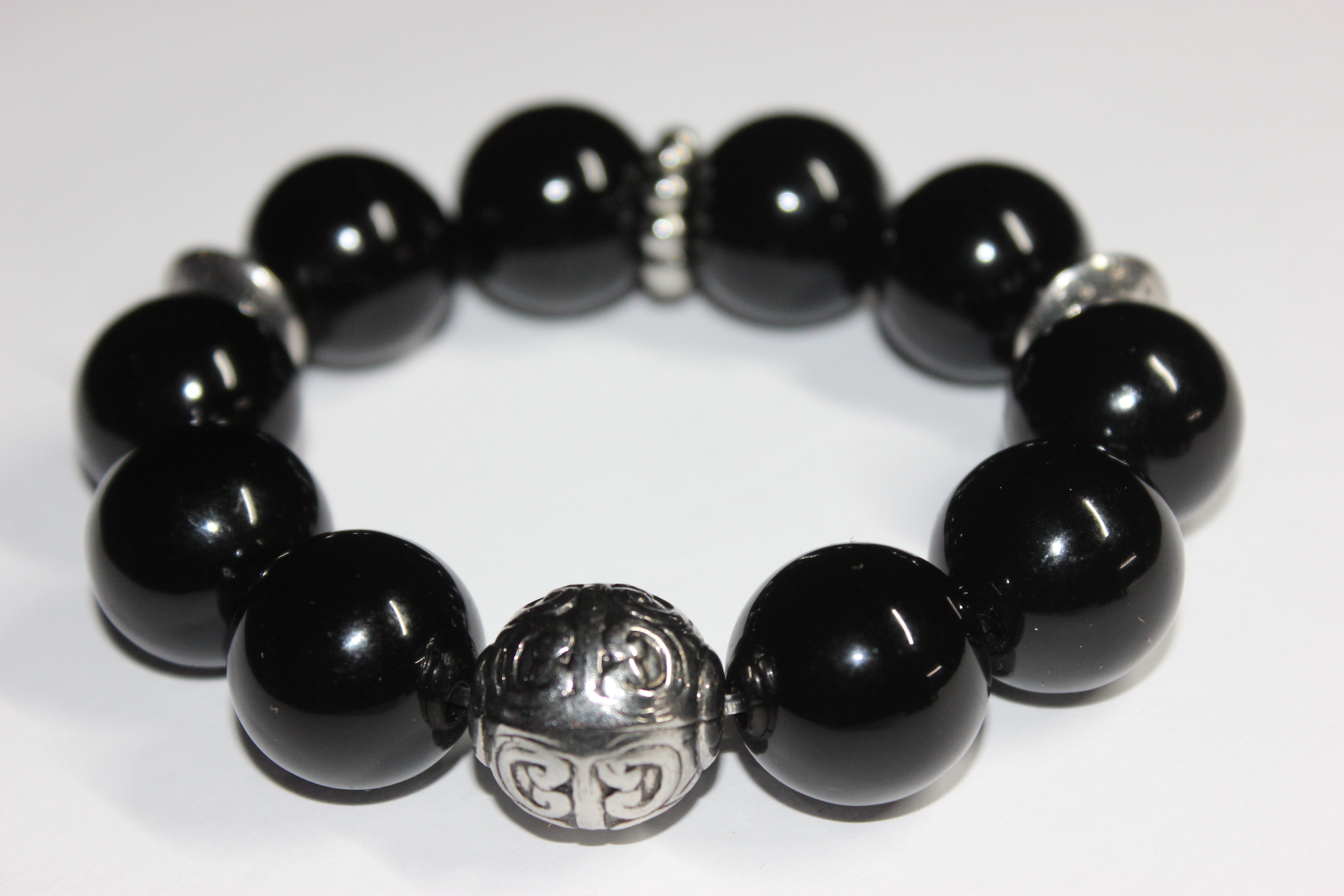 Black & Silver Large Beaded Bracelet
