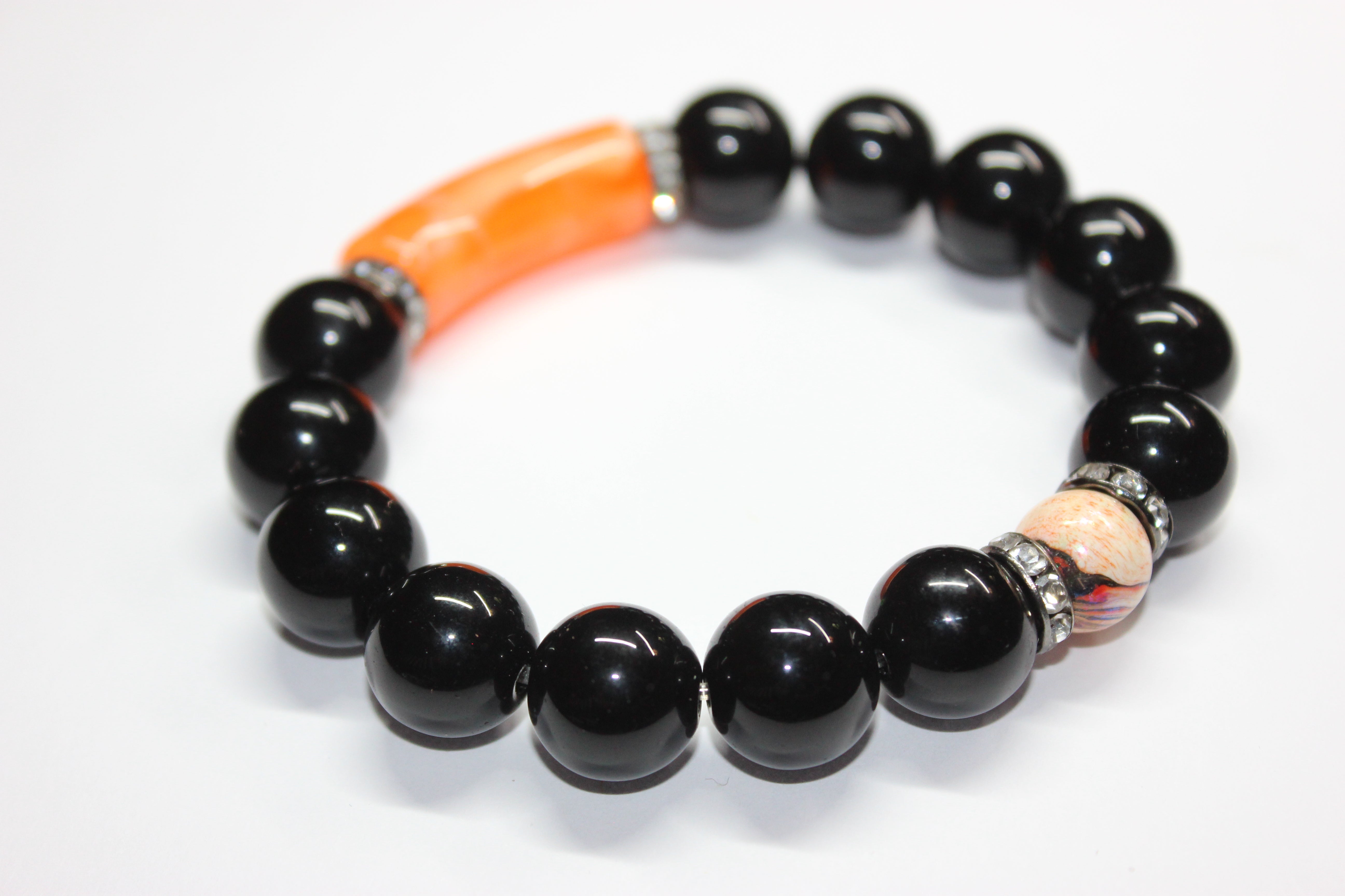 Black & Orange Beaded Bracelet