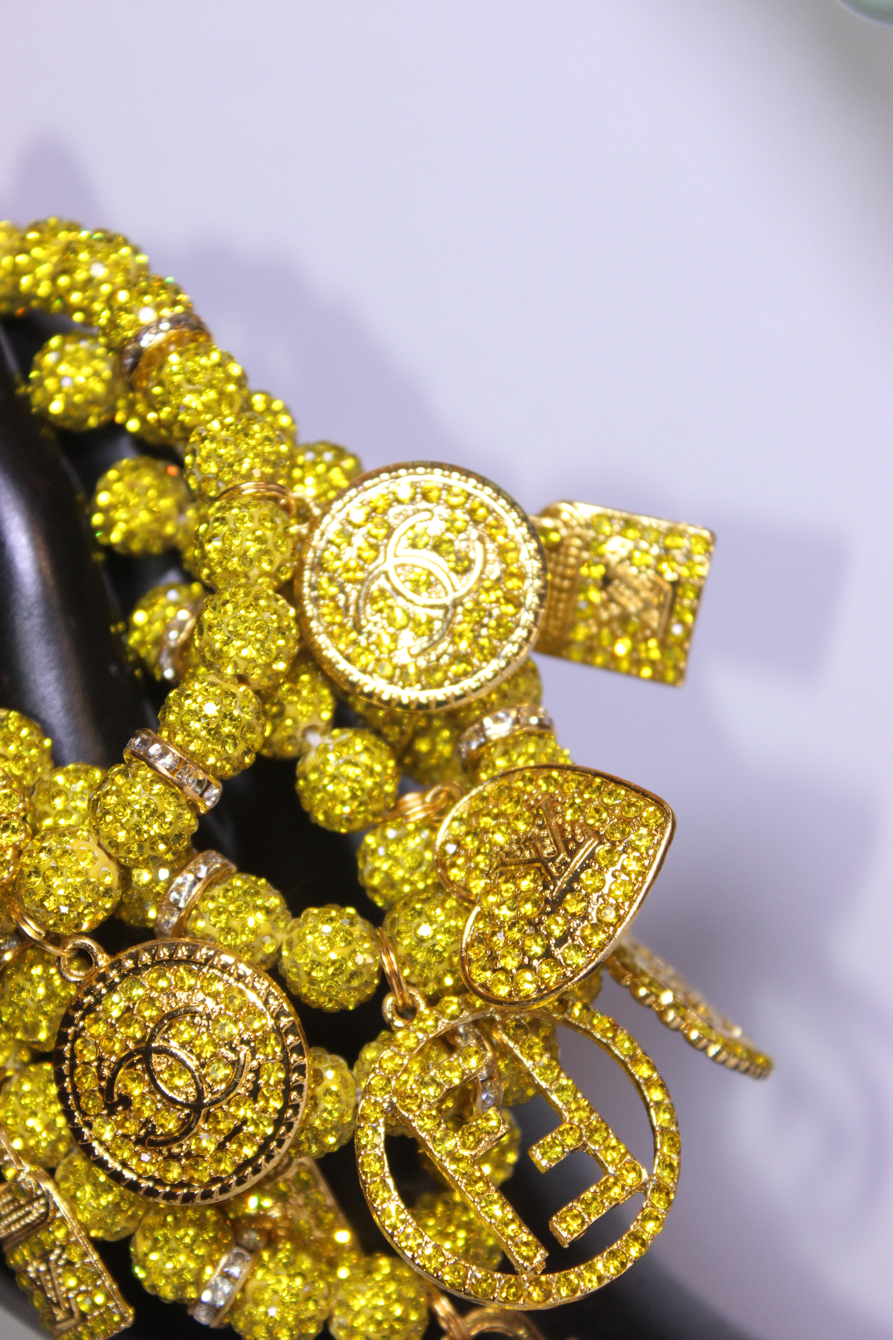 4 Piece Yellow & Gold Rhinestone Charm Bracelet Set