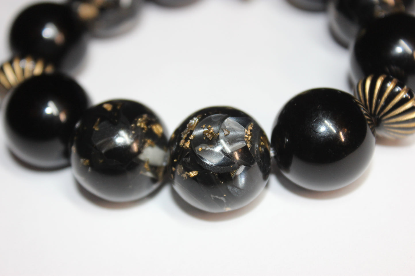 Large Black & Gold Speckled Beaded Bracelet