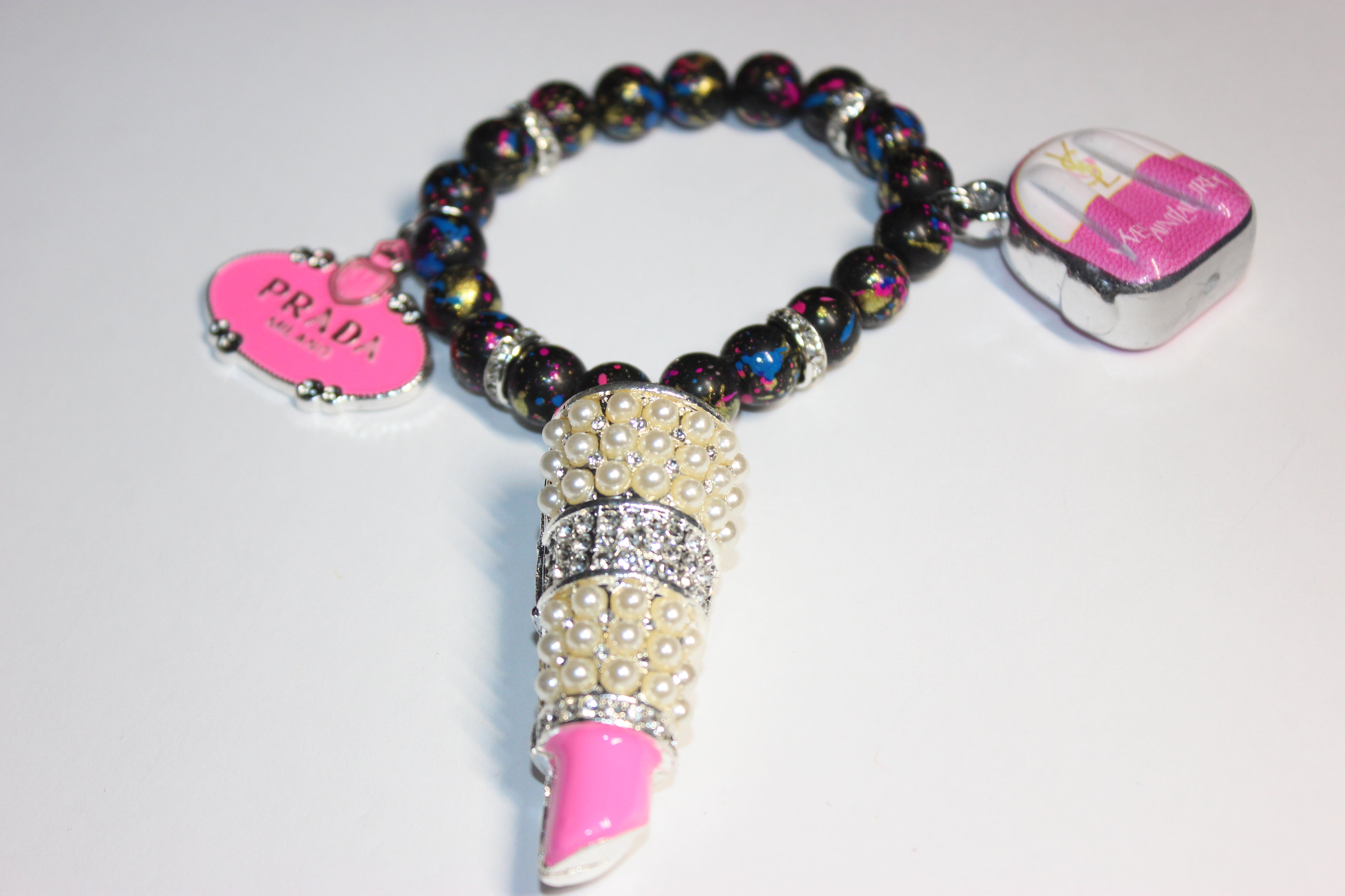 Black White & Pink Charm Bracelet (1)