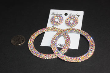 Iridescent Set In Silver Hoop Earrings