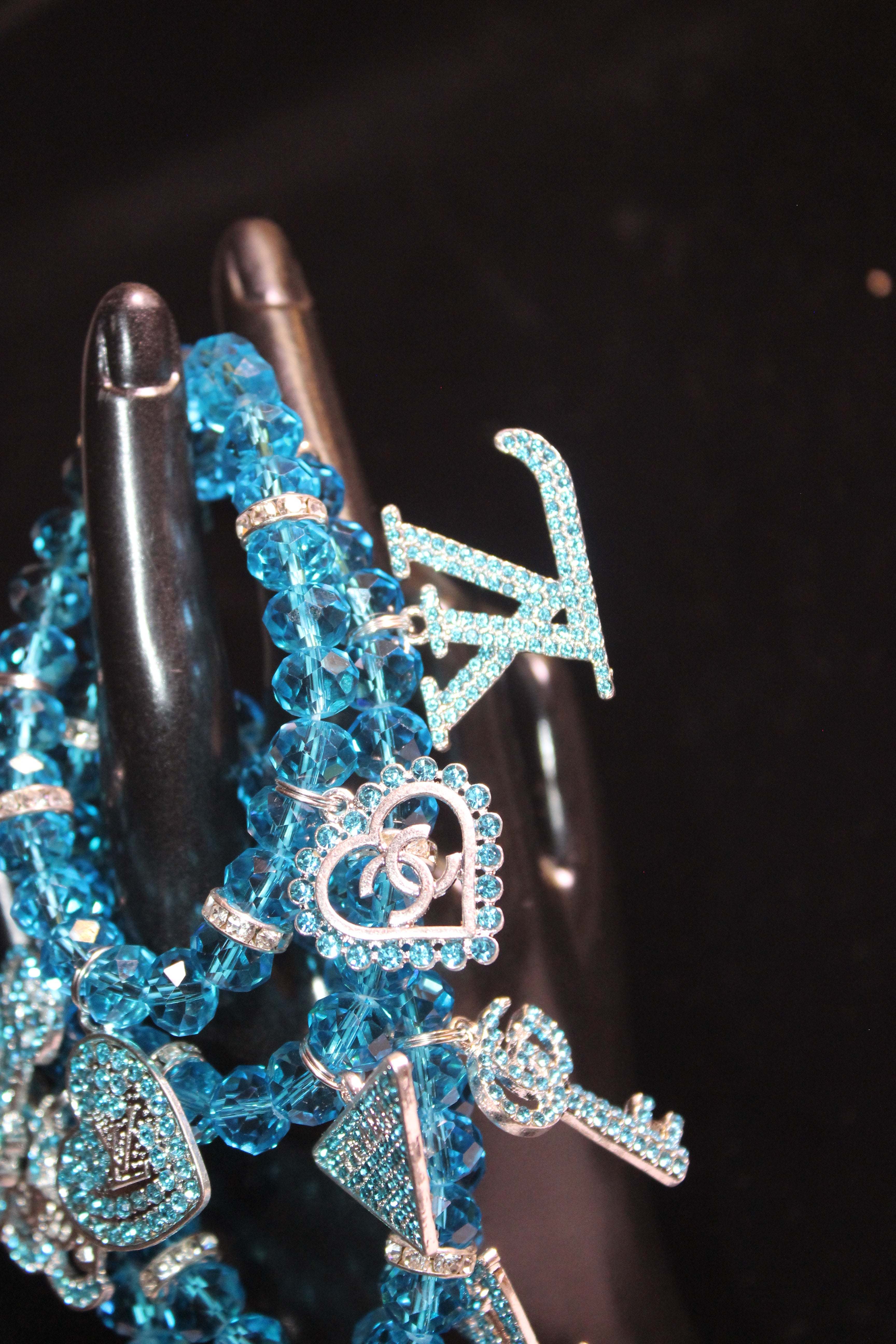 4 Piece Aquamarine Crystal Charm Bracelet Set