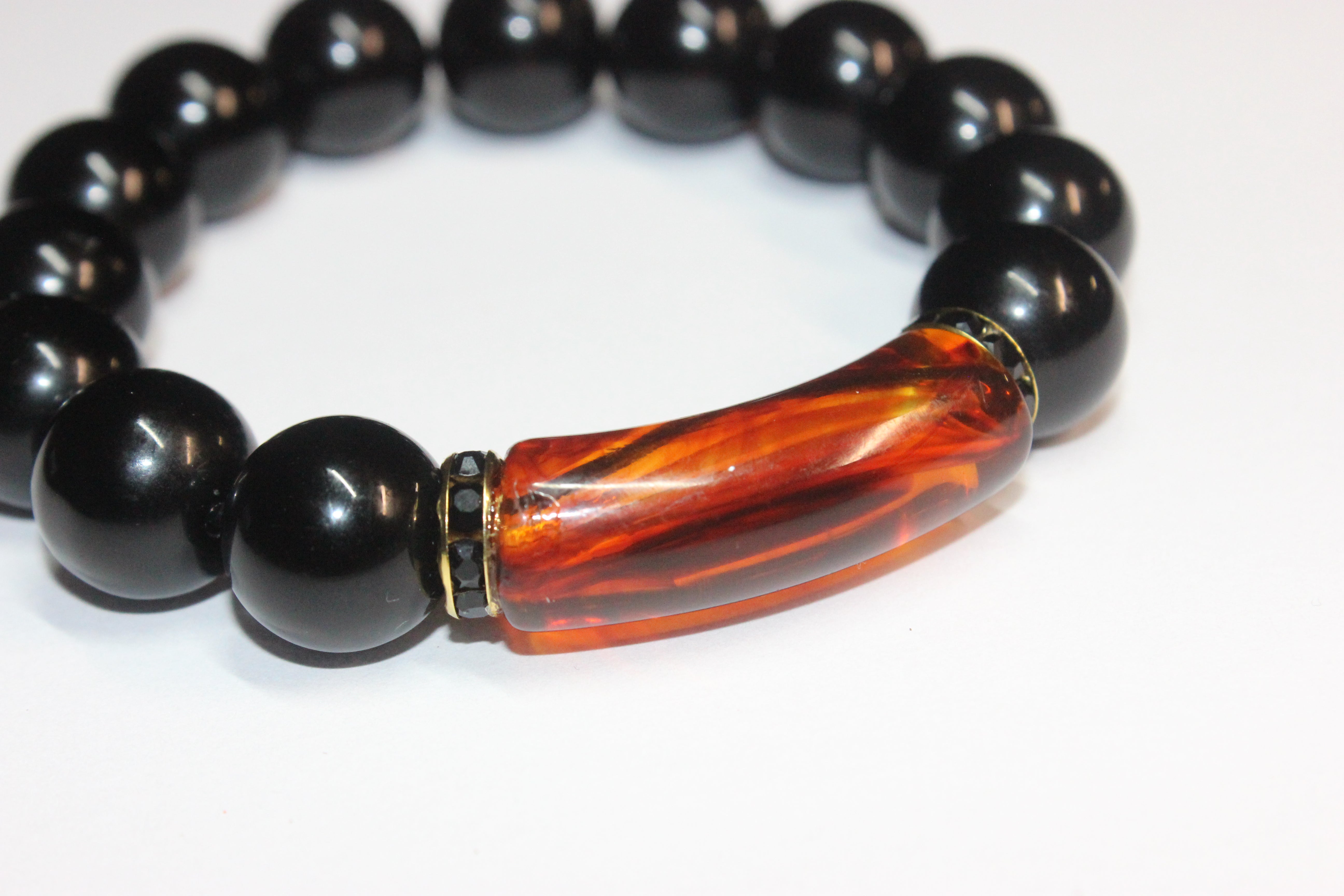Black & Topaz/Gold Beaded Bracelet