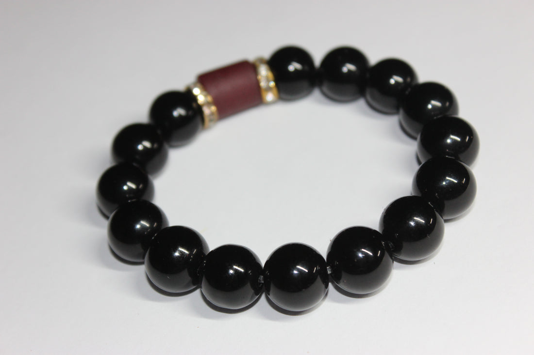 Black & Burgundy w/ Gold Beaded Bracelet