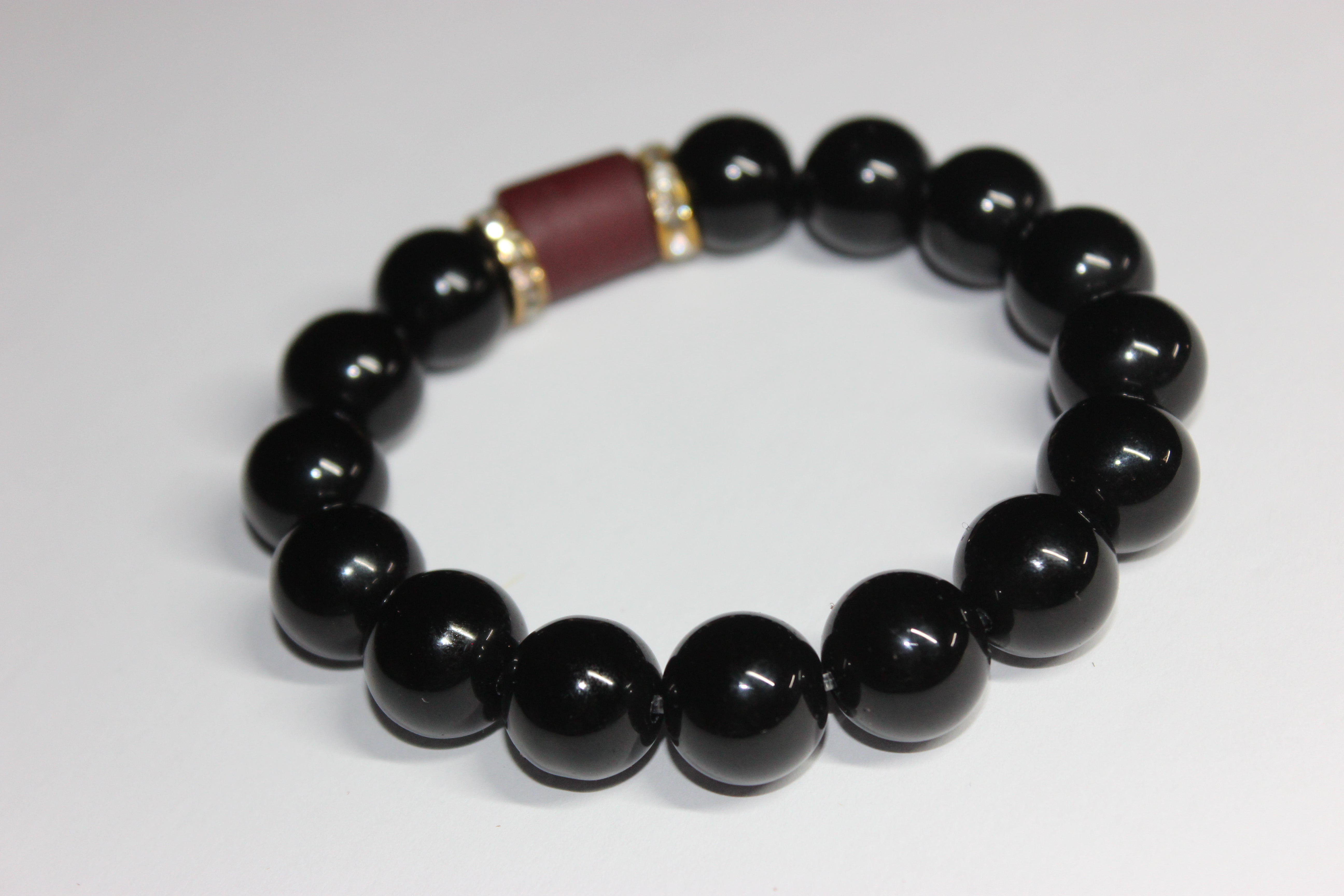 Black & Burgundy w/ Gold Beaded Bracelet
