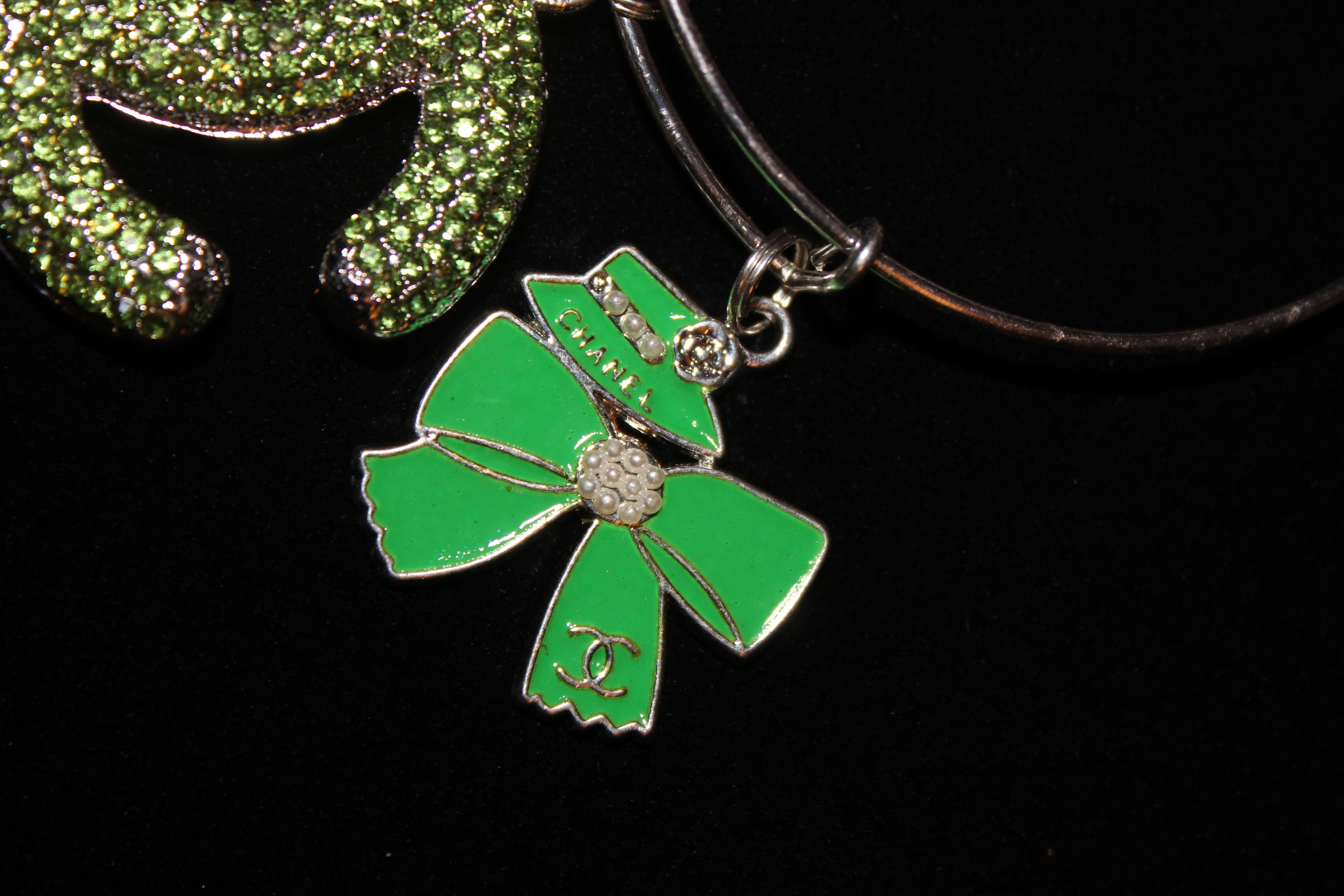Green & Silver Charm Bangle