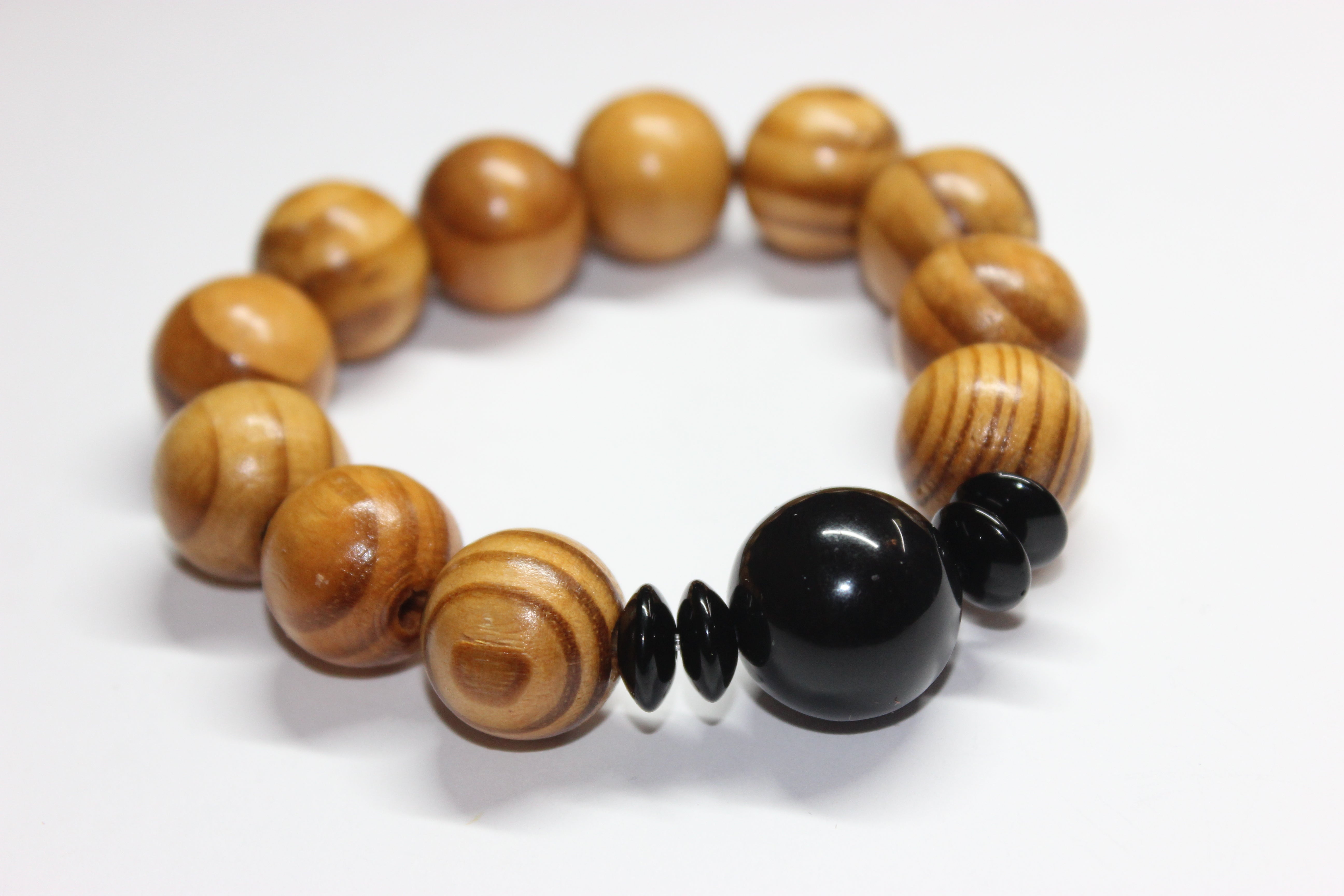Black & Wood Beaded Bracelet