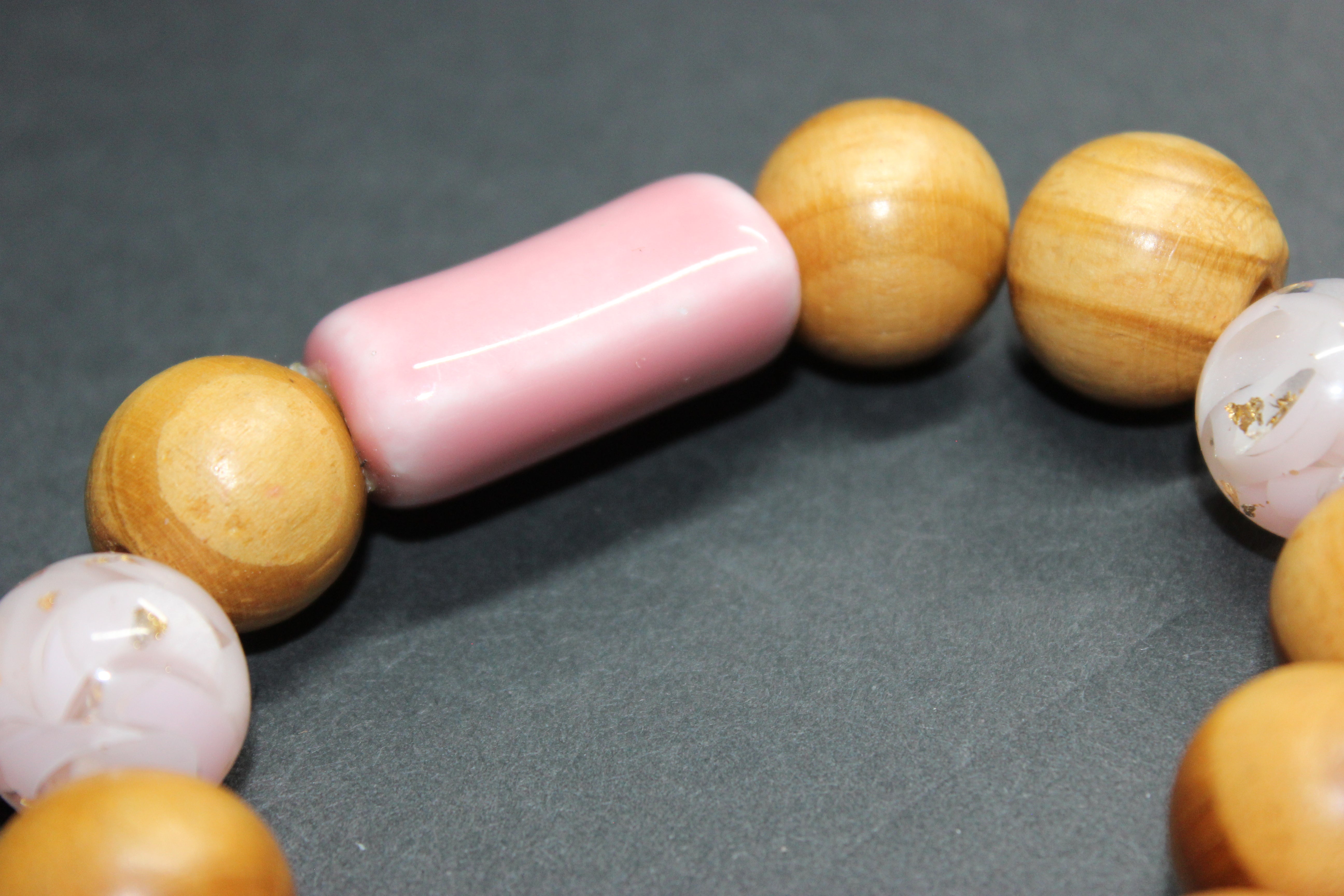 Shades Of Pink & Wood Beaded Large Bracelet