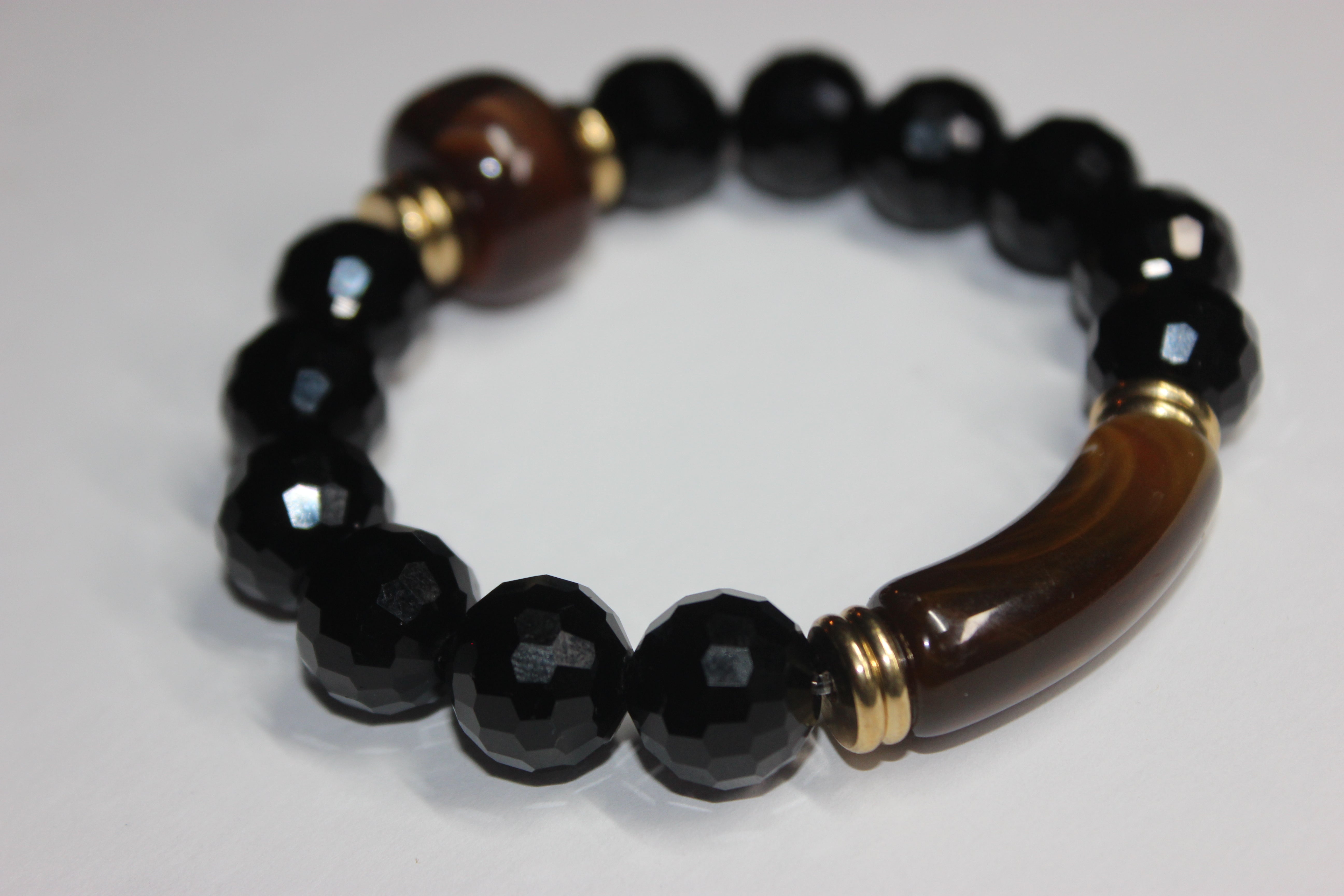 Brown Black & Gold Black Ice Beaded Bracelet